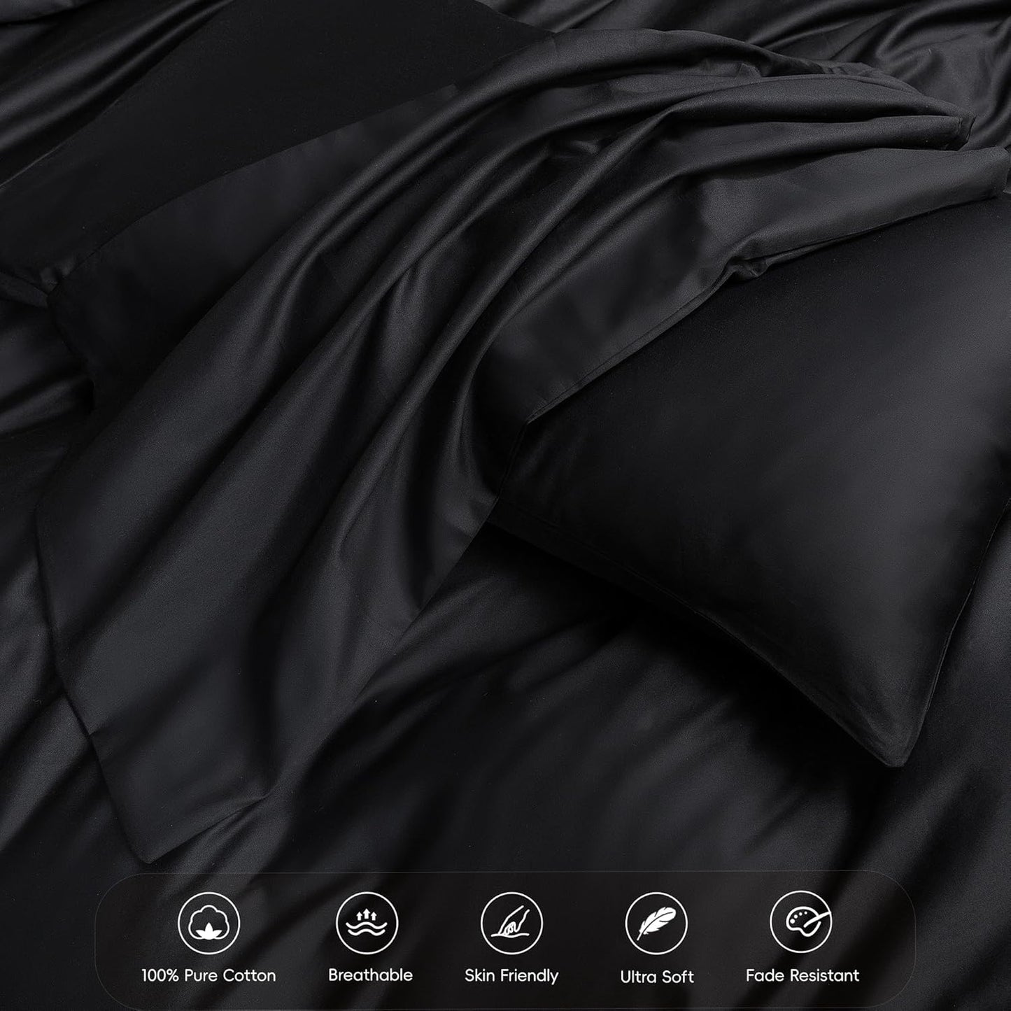 MooMee Duvet Cover Set 100% Extra Long Staple Cotton 600 Thread Count Silky Sateen Smooth Luxury Soft Breathable Durable Hotel Quality Bedding, 3 Pieces (Black, Oversized Queen 98"x98")