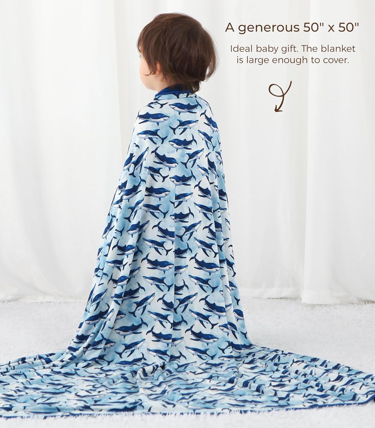 Premium Baby Blanket, Stretchy Quilt for Kid, Soft Crib Bedding for Newborn Baby and Toddler, Nursery Blanket for Boys and Girls, Viscose Made from Bamboo 50'' x 50'' Shark