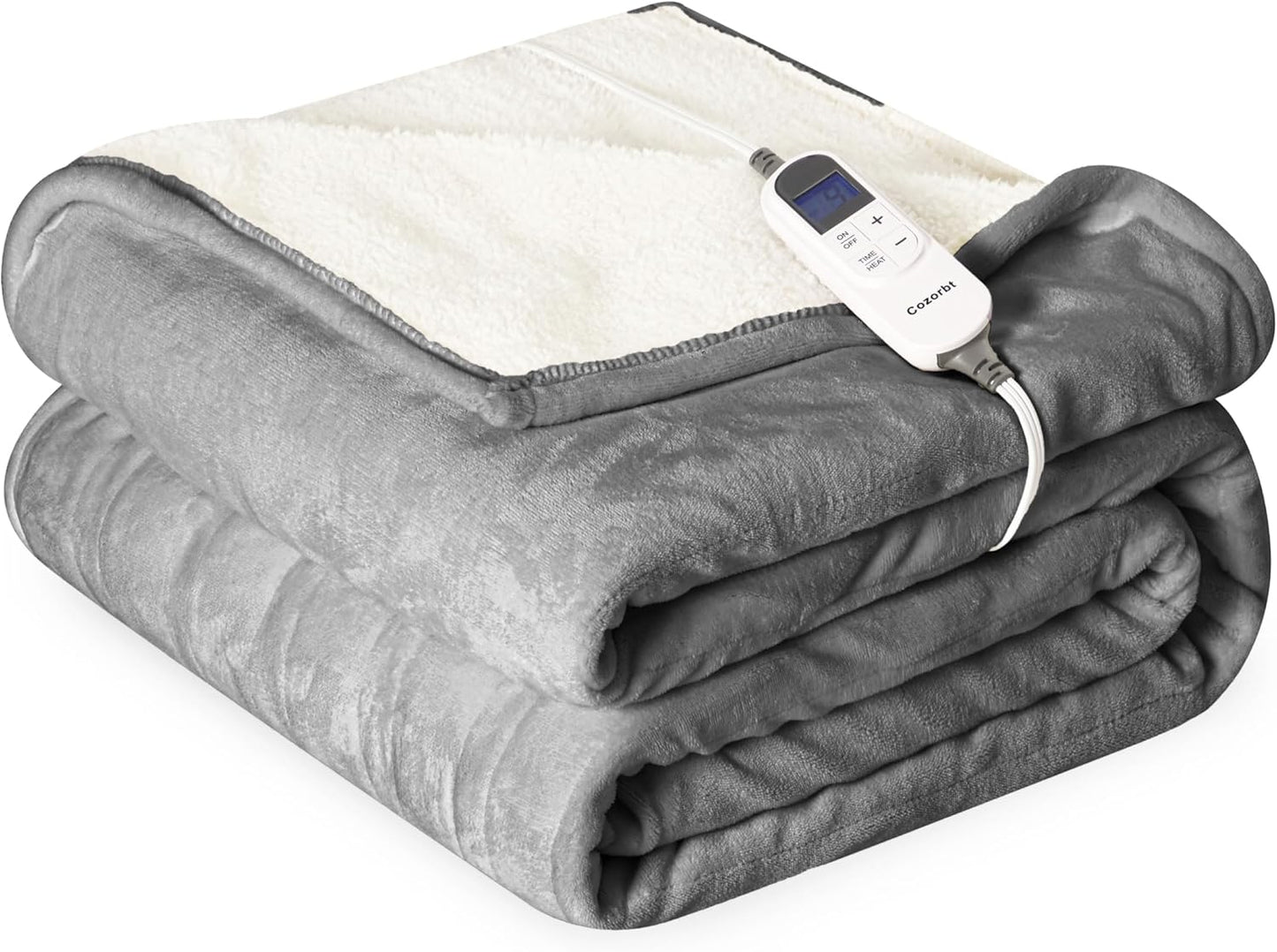 Heat Blanket 72”x84” Full Size,Soft Flannel & Sherpa Reversible Electric Blanket with 10 Heat Settings,12 Timer Setting and 8 Hours Auto-Shut Off,ETL Certified Machine Washable,Light Grey