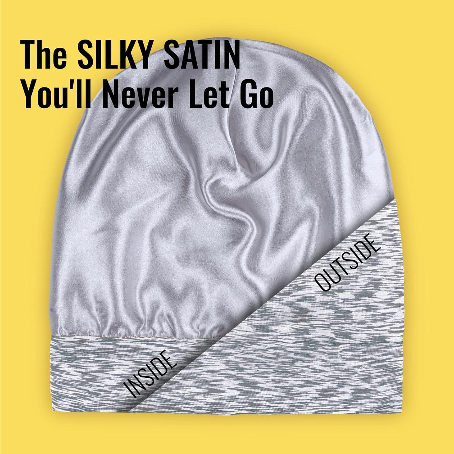 Satin Lined Sleep Cap Bonnet for Curly Hair and Braids, Stay On All Night Hair Wrap with Adjustable Strap for Women and Men, Light Grey and White, Pack of 1