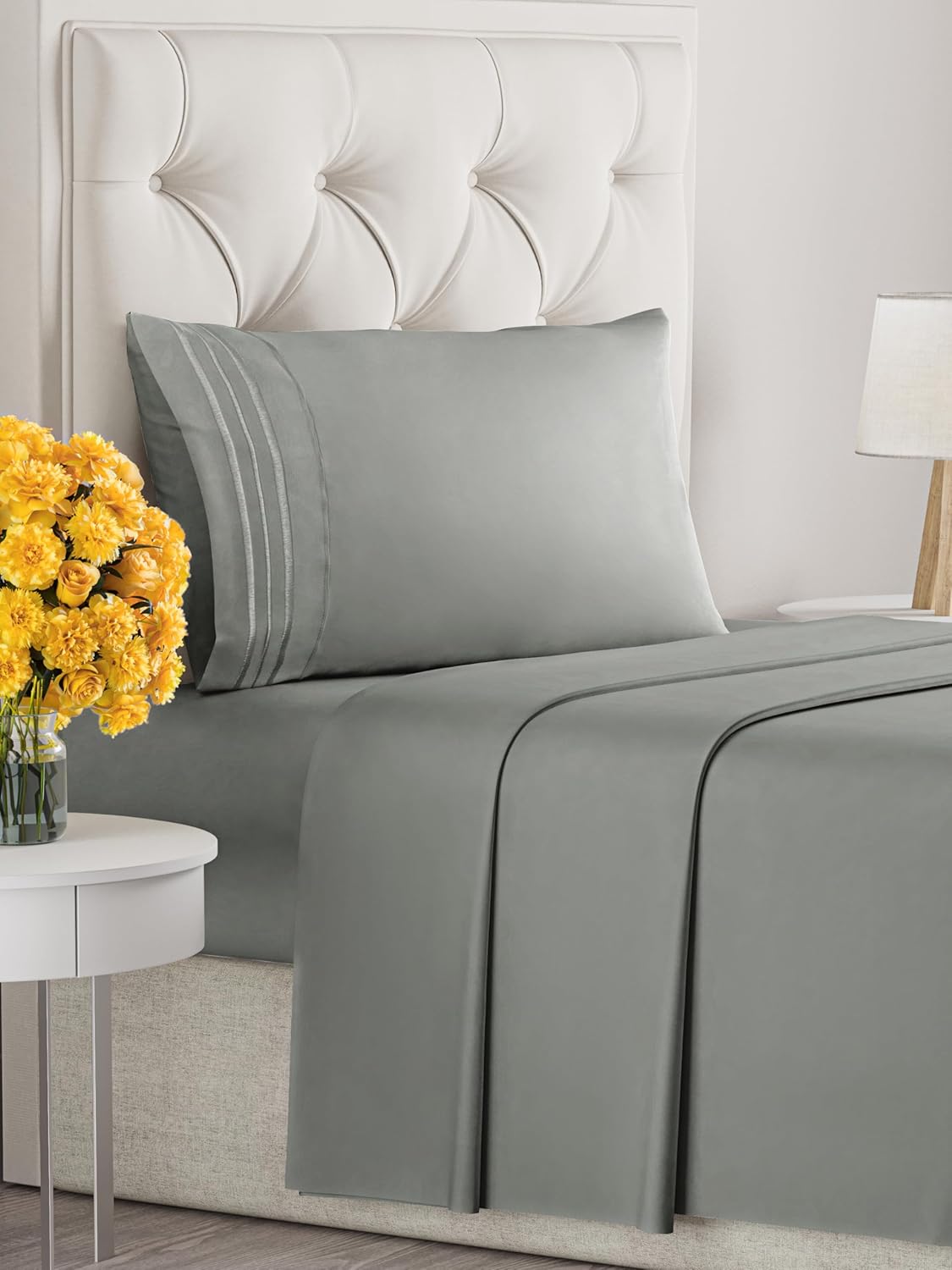 Twin XL Size 3 Piece Sheet Set - Extra Soft, Breathable & Cooling Sheets - Hotel Luxury Bed Sheets for Women & Men - Deep Pockets, Easy-Fit & Wrinkle-Free Sheets - Light Slate Grey Oeko-Tex Bed Sheets