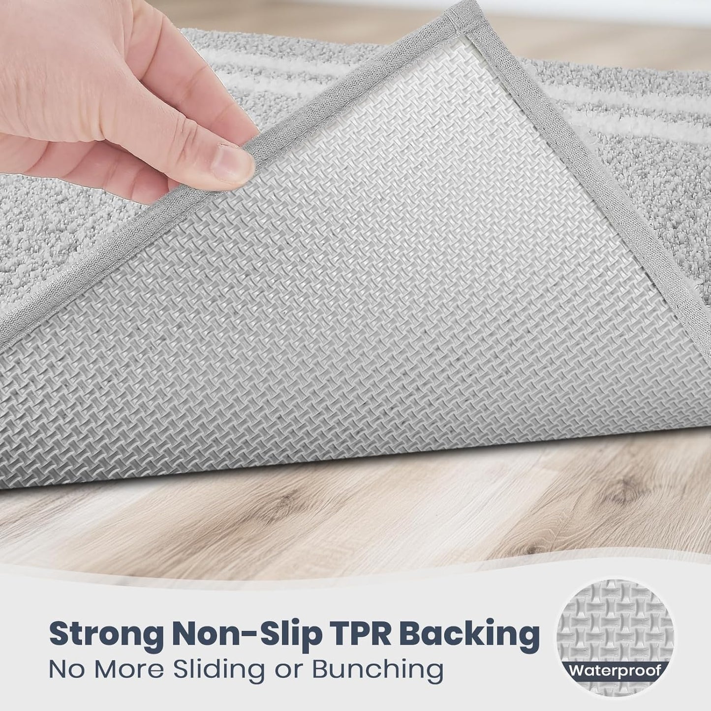 PURRUGS Bathroom Rug Non-Slip Machine Washable 24" x 60", Super Absorbent and Quick Dry Shaggy Microfiber Bath Mat, Extra Soft and Plush Bath Rug for Bathtub, Shower and Sink, Light Grey