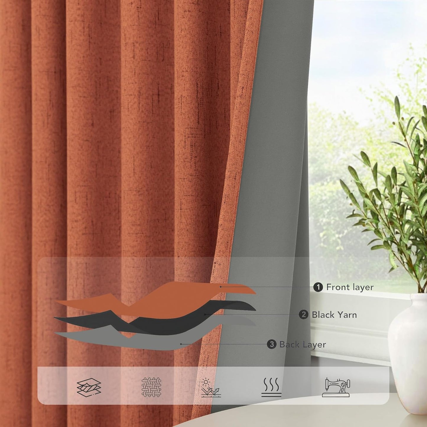 Terracotta Blackout Curtains 108 Inch Long 2 Panel Set Linen Textured Fall Rustic Country Rust Orange Black Out Curtain for Sliding Doors Back Tab Floor to Ceiling Drape for Living Room Bedroom Window