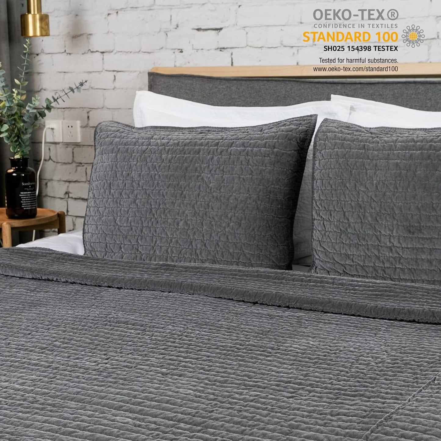 ELEGANT LIFE HOME Velvet Quilt Oversized King Reversible Royal Cotton Velvet Pic-Stitch Bedding Quilt - King Size - 108'' x 92'', Grey