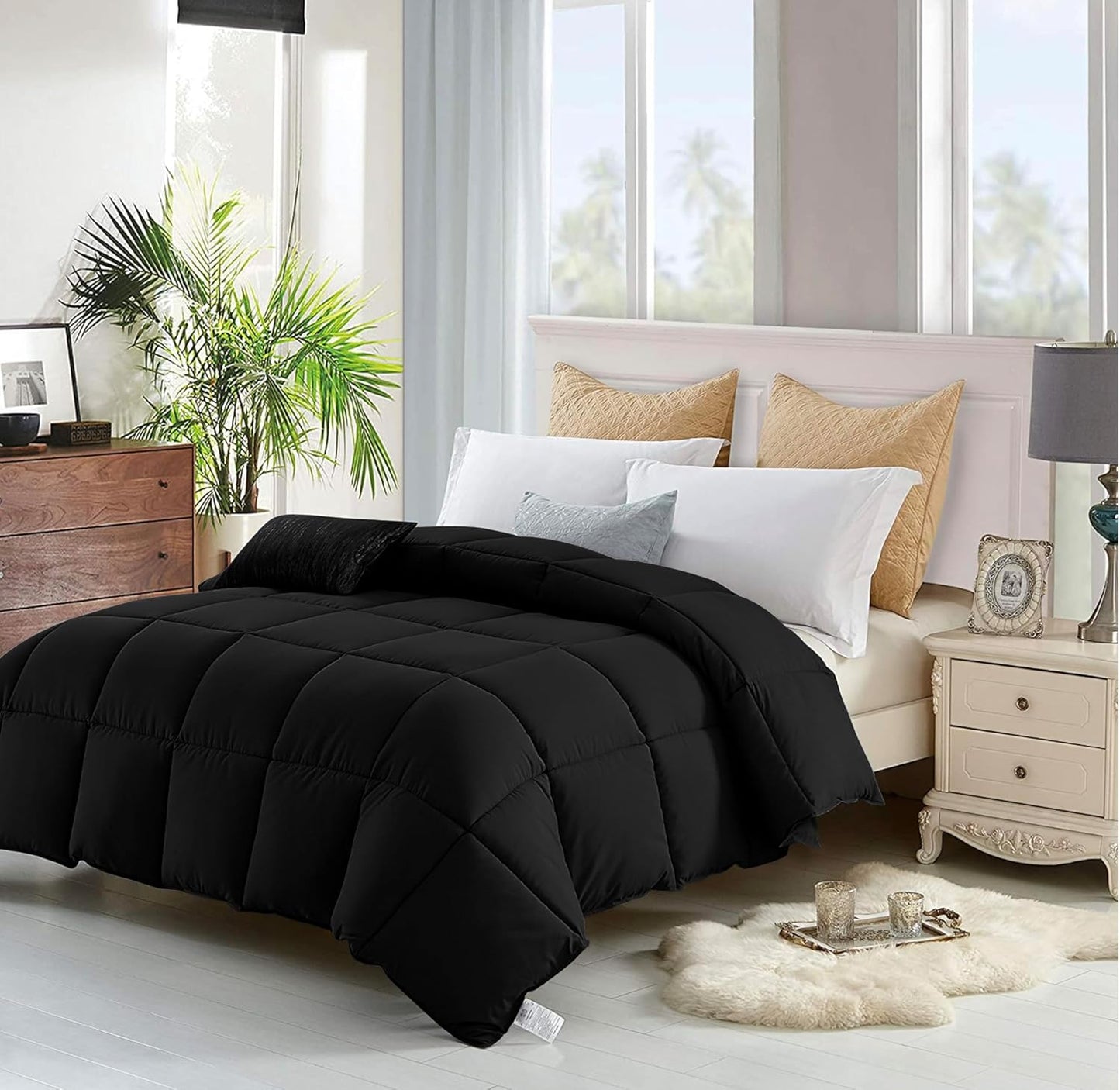 The Ultimate Luxury Fluffy Down Alternative Comforter - Plush Premium Duvet Insert, Thick All Season Breathable Hotel Collection Puffy - Queen Black