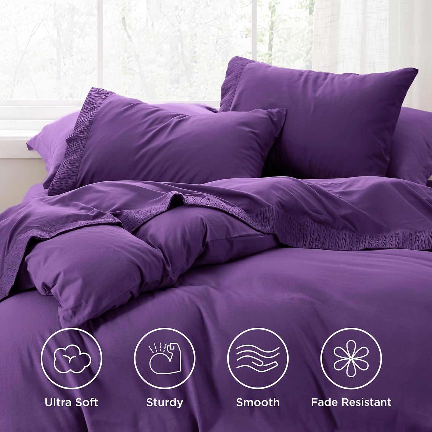 Bedsure Full Size Bed Sheets - 4 Pieces Soft Full Sheet Set - Breathable & Cooling - Hotel Luxury - Easy Care Polyester Microfiber Bedding for Women, Men, Purple