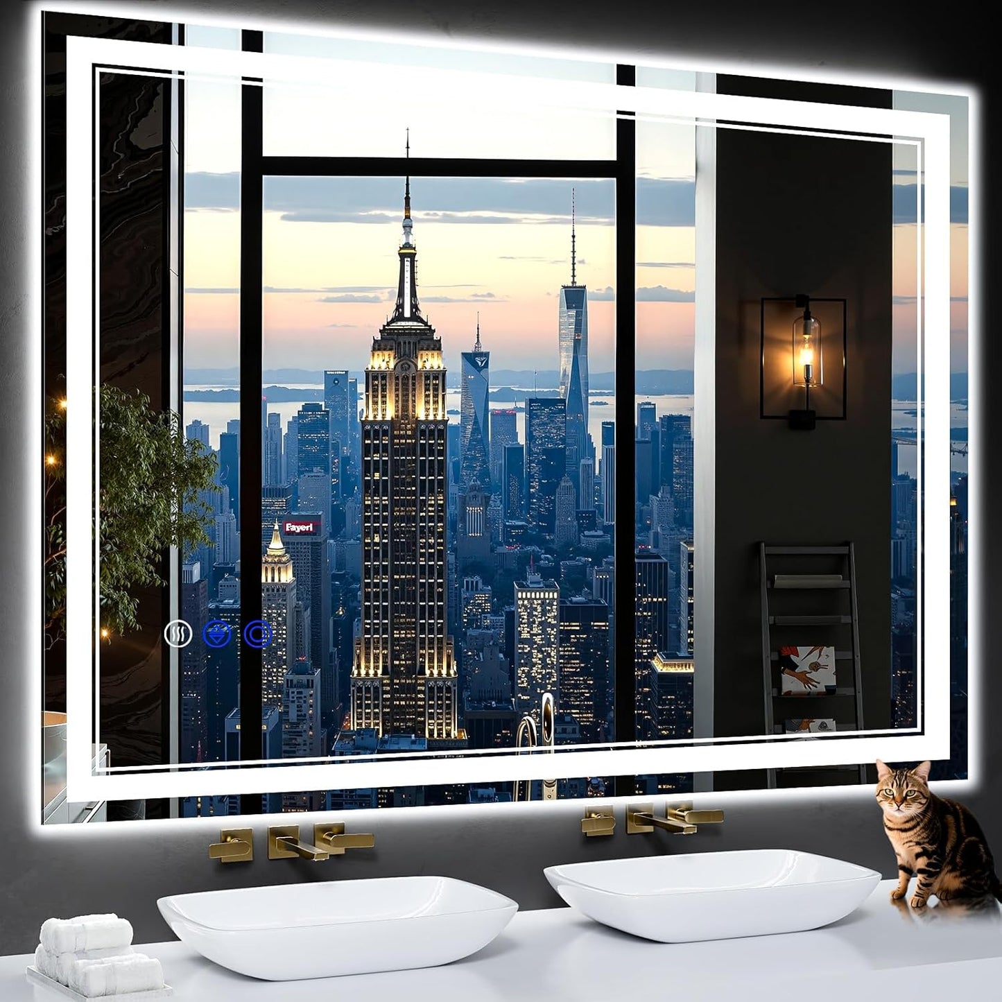 48"x36" LED Bathroom Mirror with Anti-Fog, Stepless Dimmable Lights, 3 Color Modes, Shatter-Proof Tempered Glass, Memory Function & Waterproof Design