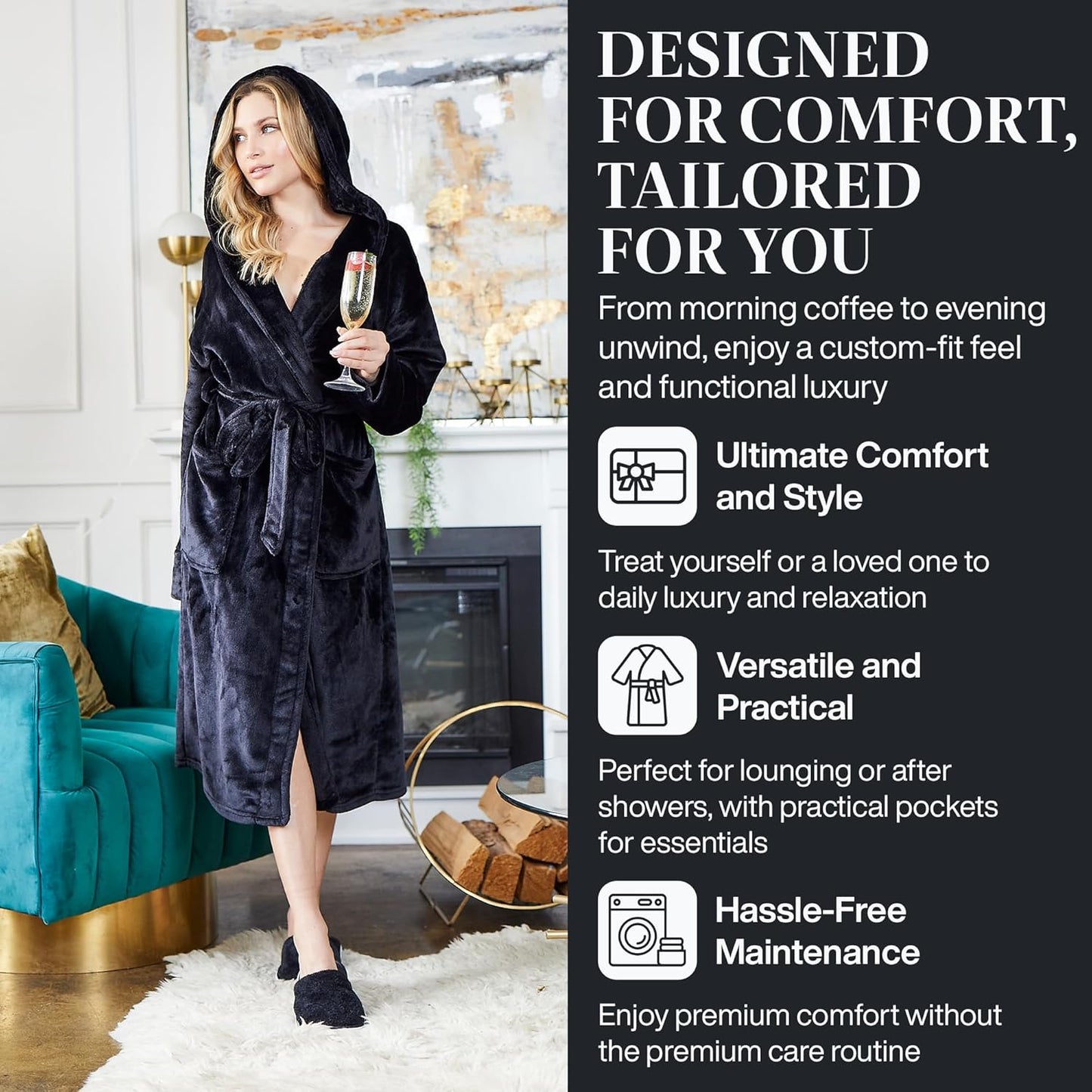 Lotus Linen Plush Robes for Women - Soft Bathrobe, Custom Monogram, Warm Fleece Robe with Pockets