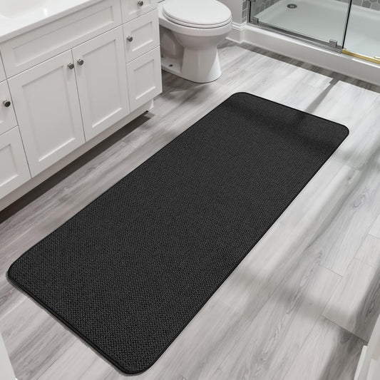 Bath Mat,Ultra Thin Bathroom Runner Rugs,Large Bath Mats for Bathroom,Quick Dry,Non-Slip,Machine Washable,Low Pile,Bath Rug,Shower Outside,Sink,Home Decor Accessories.Black,1'5"x4'11"（17x59inch）