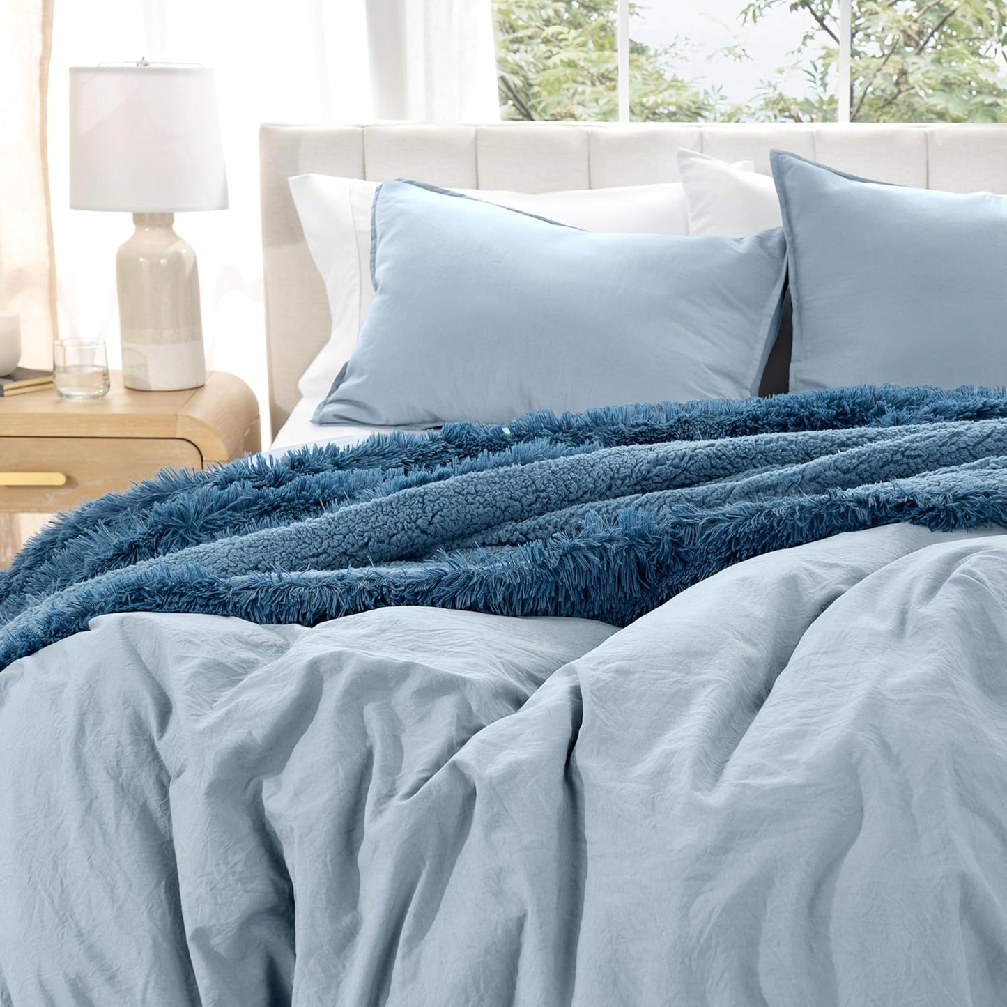 Bare Home Microfiber Duvet Cover Set - Ultra Soft Washed Microfiber - Twin/Twin Extra Long - Linen-Like Look - Easy Care - Breathable Fabric - Our Softest Duvet Cover Set (Twin/Twin XL, Dusty Blue)