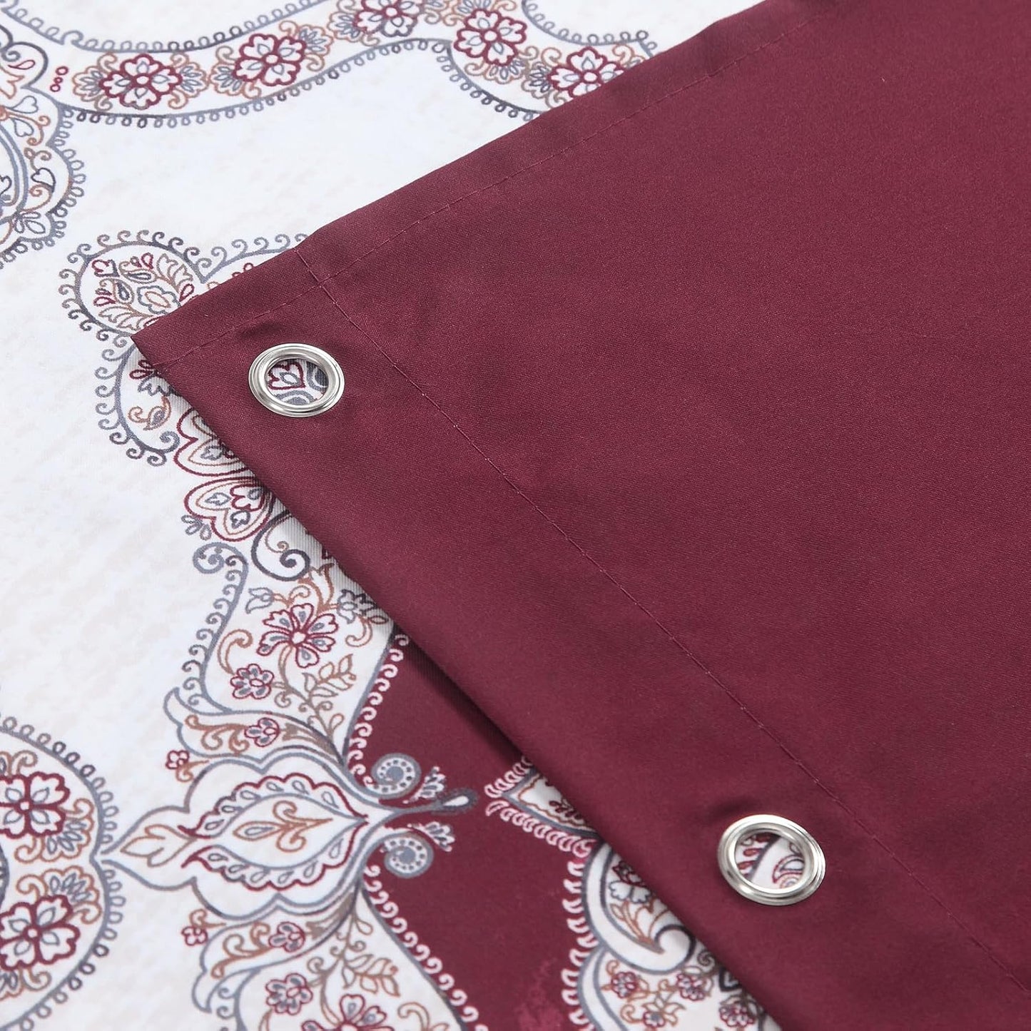 Burgundy Shower Curtain 72x72 Inches, Water Repellent Fabric with Medallion Pattern, 12 Metal Grommets and Weighted Hem