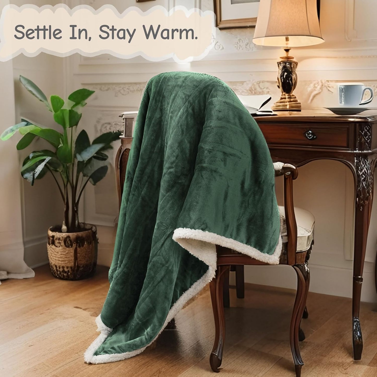 Electric Heated Blanket Throw Size 50"x60", Soft Flannel with Overheat Protection, 6 Adjustable Heat Settings & 3-Hour Auto-Off Timer, Fast Heating for Winter Comfort, Dark Green