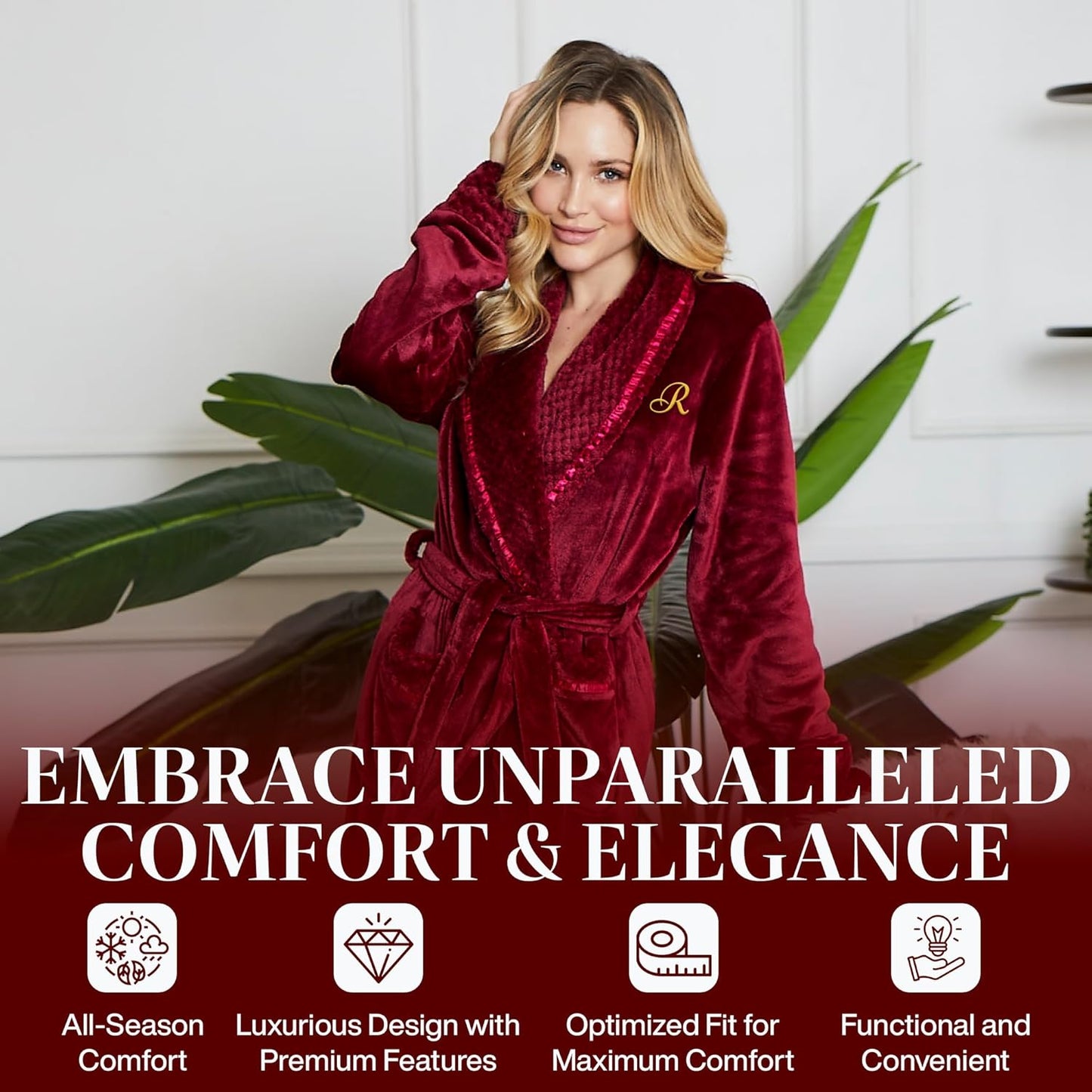 Lotus Linen Plush Robes for Women - Soft Bathrobe, Custom Monogram, Warm Fleece Robe with Pockets