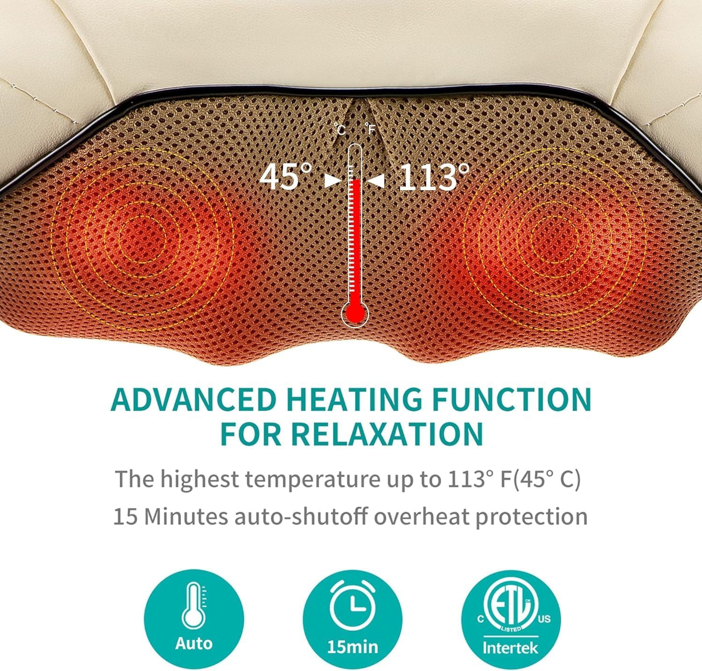 Nekteck Neck and Back Massager for Pain Relief Deep Tissue, Shiatsu Shoulder Massage Tool, Plug-in Use Only (Renew)