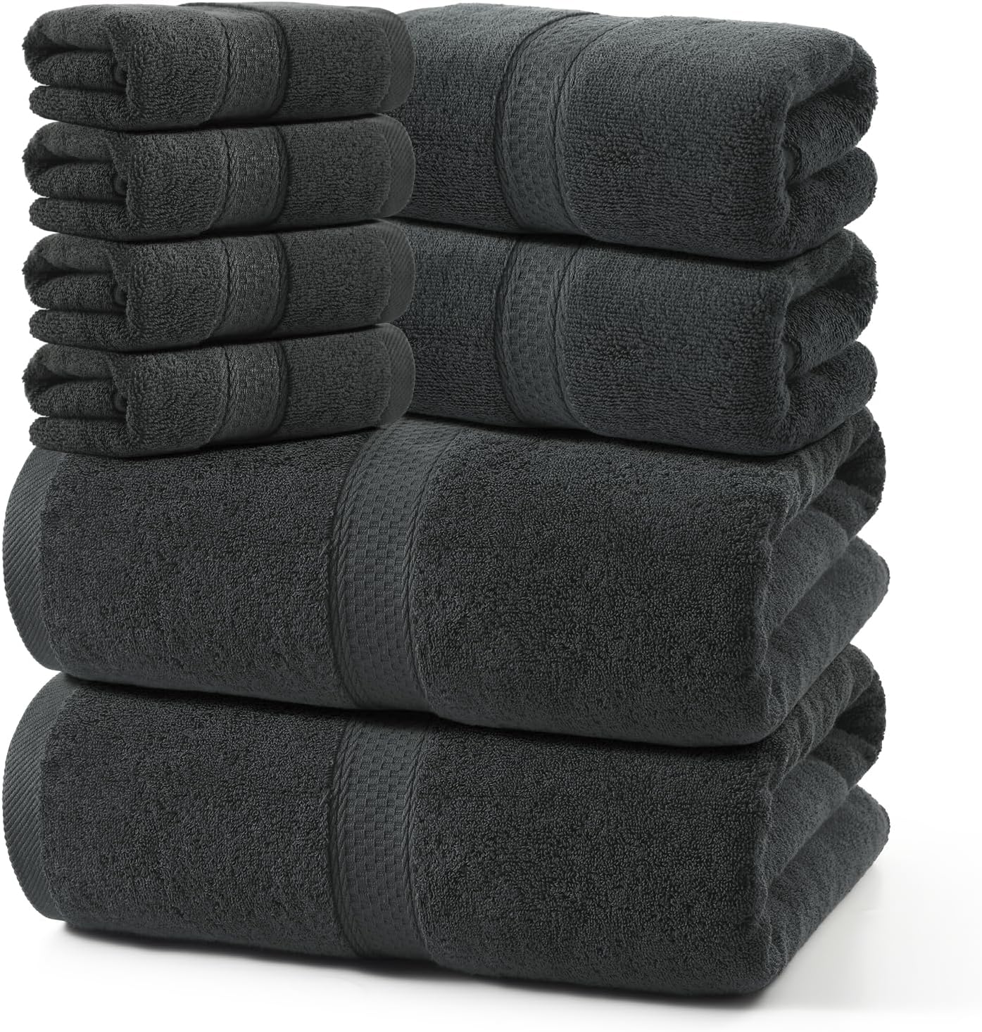 REDKISS Luxury 100% Cotton 8 Piece Bath Towel Sets, 2 Bath Sheets (35x70 in), 2 Hand, 4 Washcloths, Super Absorbent & Quick-Dry Shower Towel for Bathroom Spa Gym Hotel Yoga - Grey