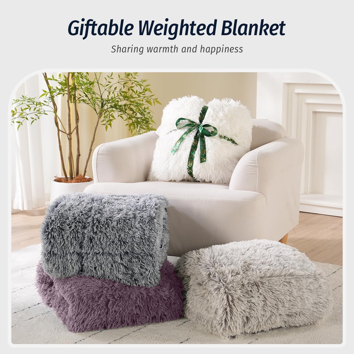 Wemore Shaggy Long Fur Faux Fur Weighted Blanket, Cozy and Fluffy Plush Sherpa Long Hair Blanket for Adult 20lbs, Fluffy Fuzzy Sherpa Reverse Heavy Blanket for Bed, Couch, Pink Purple, 60 x 80 Inches