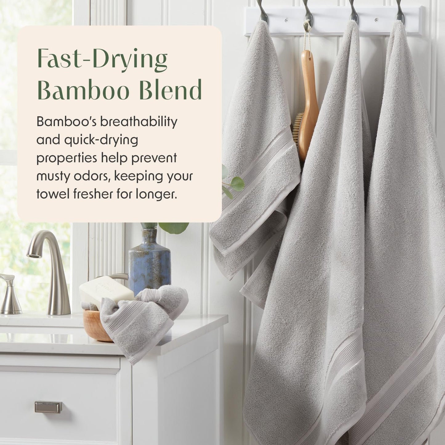 Springtree Home Luxury Bamboo Rayon Bath Towel Set of 4 | 35% Bamboo Rayon - 65% Cotton | Absorbent Quick-Dry Towels for Bathroom | Oeko-TEX Standard 100 Cotton | Grey - 4 Pack