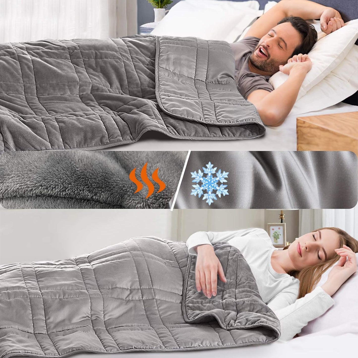 OMYSTYLE Double-Sided 15lb Weighted Blanket(60 X 80 Inches, Twin Size), Reversible Weighted Blanket for Adult with Warm Short Plush and Cool Tencel Fabric, All Season Use - Bonus Carry Bag Included