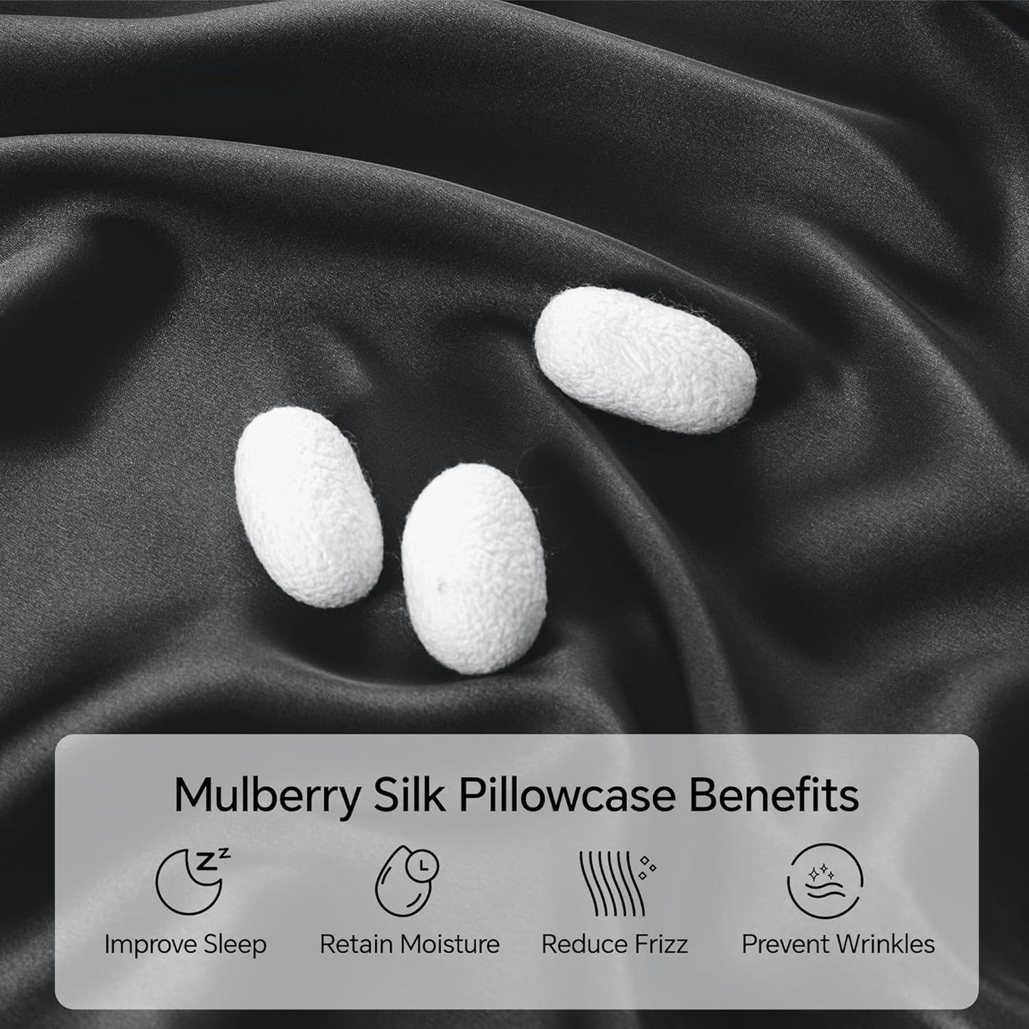 INFIIXSO Silk Pillow Cases 2 Pack Standard Size, Ultra Smooth & Soft Mulberry Silk Pillow Case for Hair and Skin, Breathable Cooling Silk Pillowcase with Hidden Zipper (Black, 20x26 Inches)