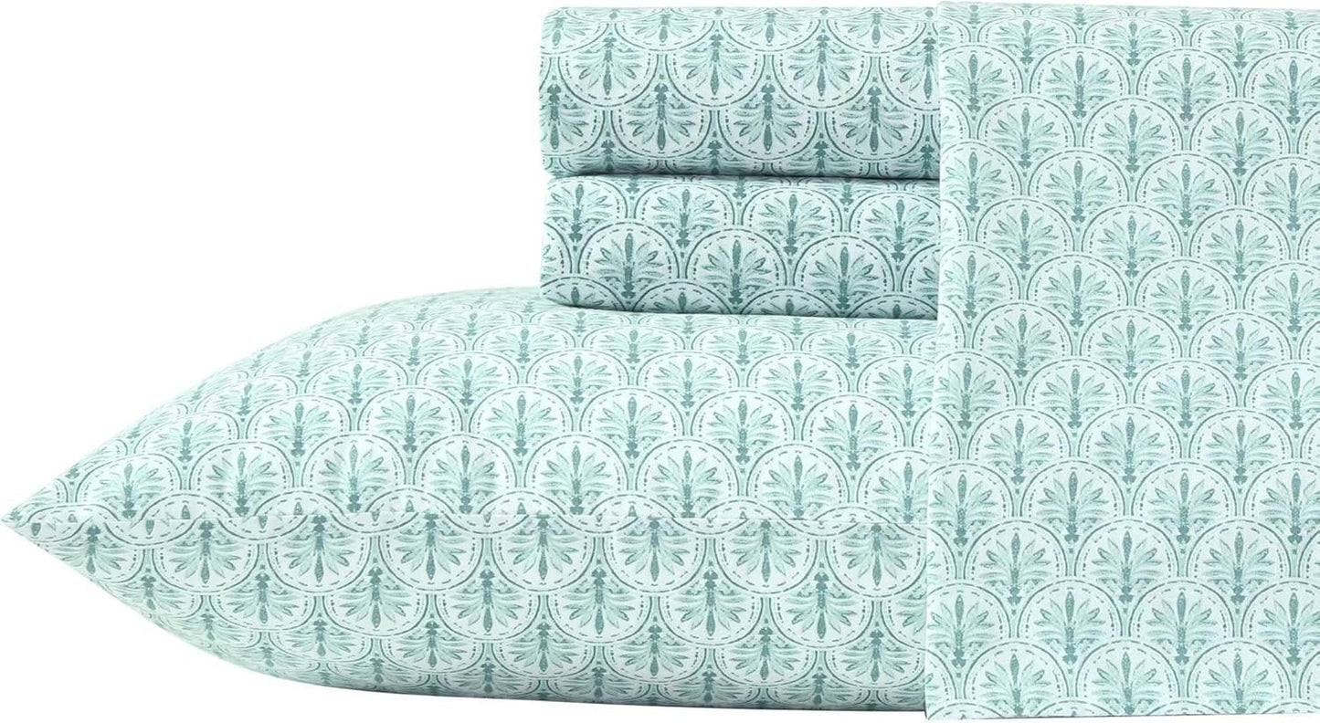 Tommy Bahama - Queen Sheet Set, Super Soft Cotton Percale Bedding with Matching Shams, Tropical Bedding Set, Oeko-Tex Certified (Coastal Batik Green, Queen)