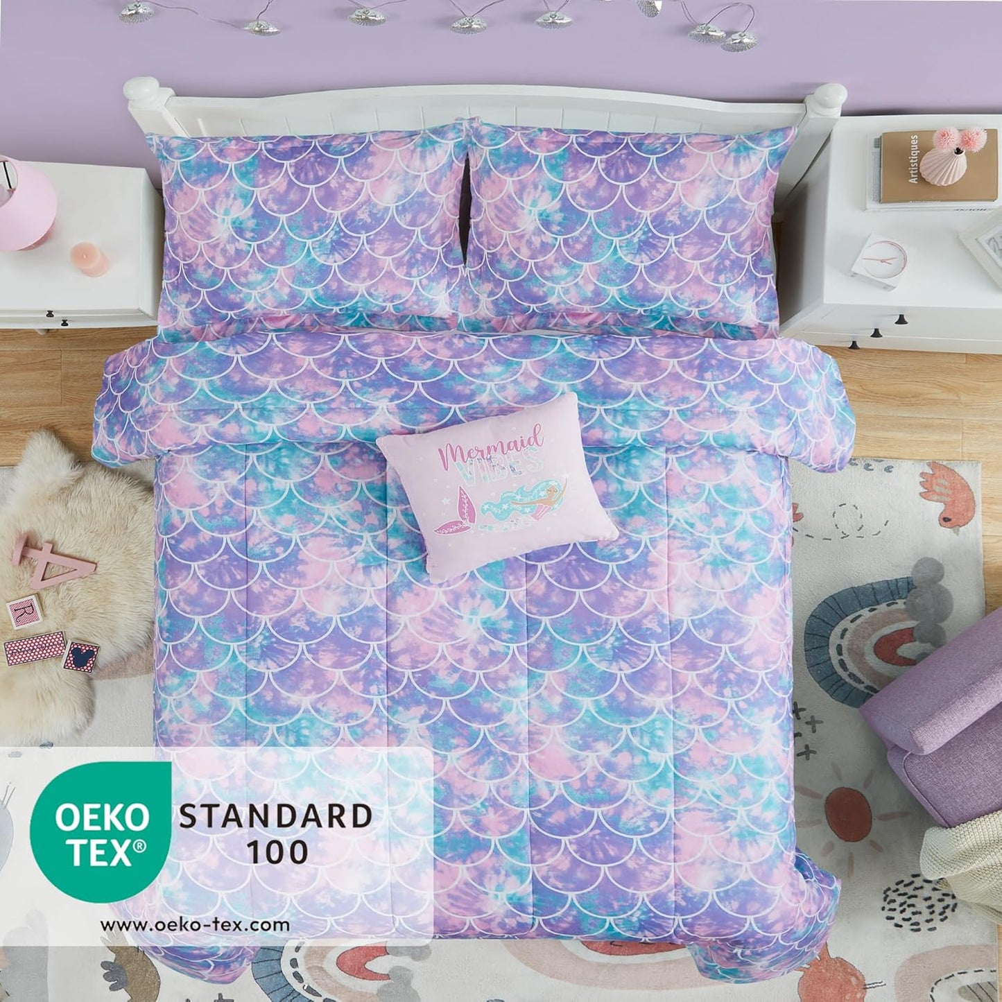 Kids Comforter Set Full Size for Girls, Glow in The Dark Mermaid Bedding Set 1 Comforter, 1 Decor Pillow, 2 Pillow Shams