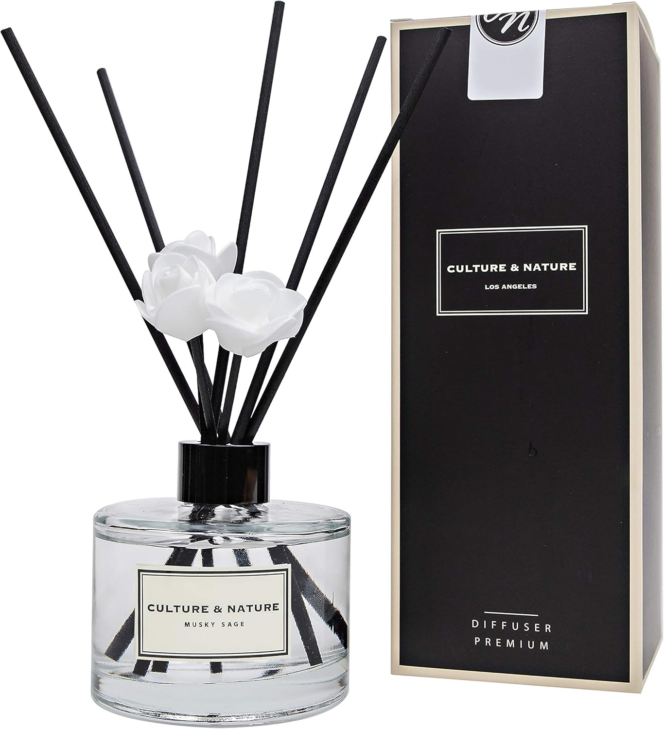 CULTURE & NATURE Reed Diffuser Set 6.7oz (200ml) Musky Sage Scented Diffuser with Sticks Home Fragrance Reed Diffuser for Bathroom Shelf Decor