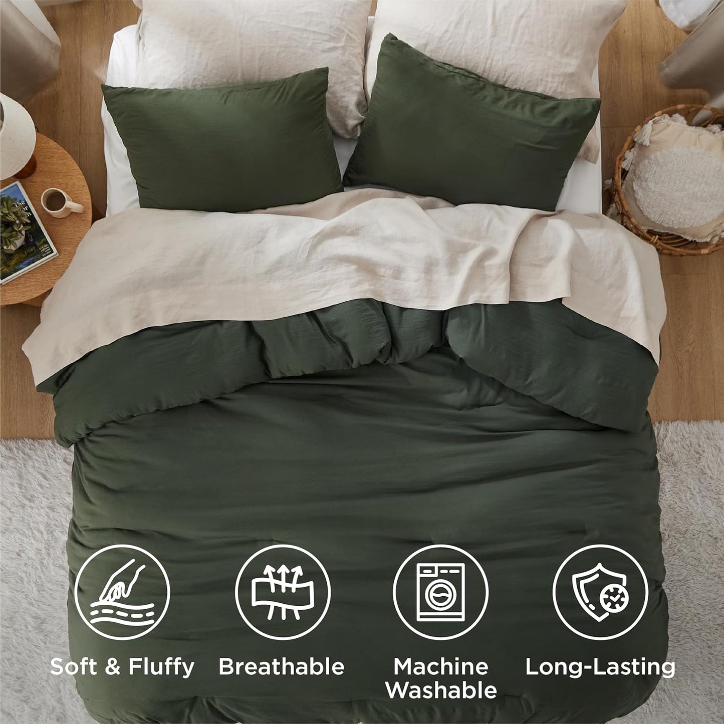Bedsure Oversized King Comforter Set, Dark Green Soft Prewashed Bedding for All Seasons, 3 Pieces GentleSoft™ Down Alternative Bed Set, 1 Lightweight Comforter (120"x98") and 2 Pillowcases (20"x36")