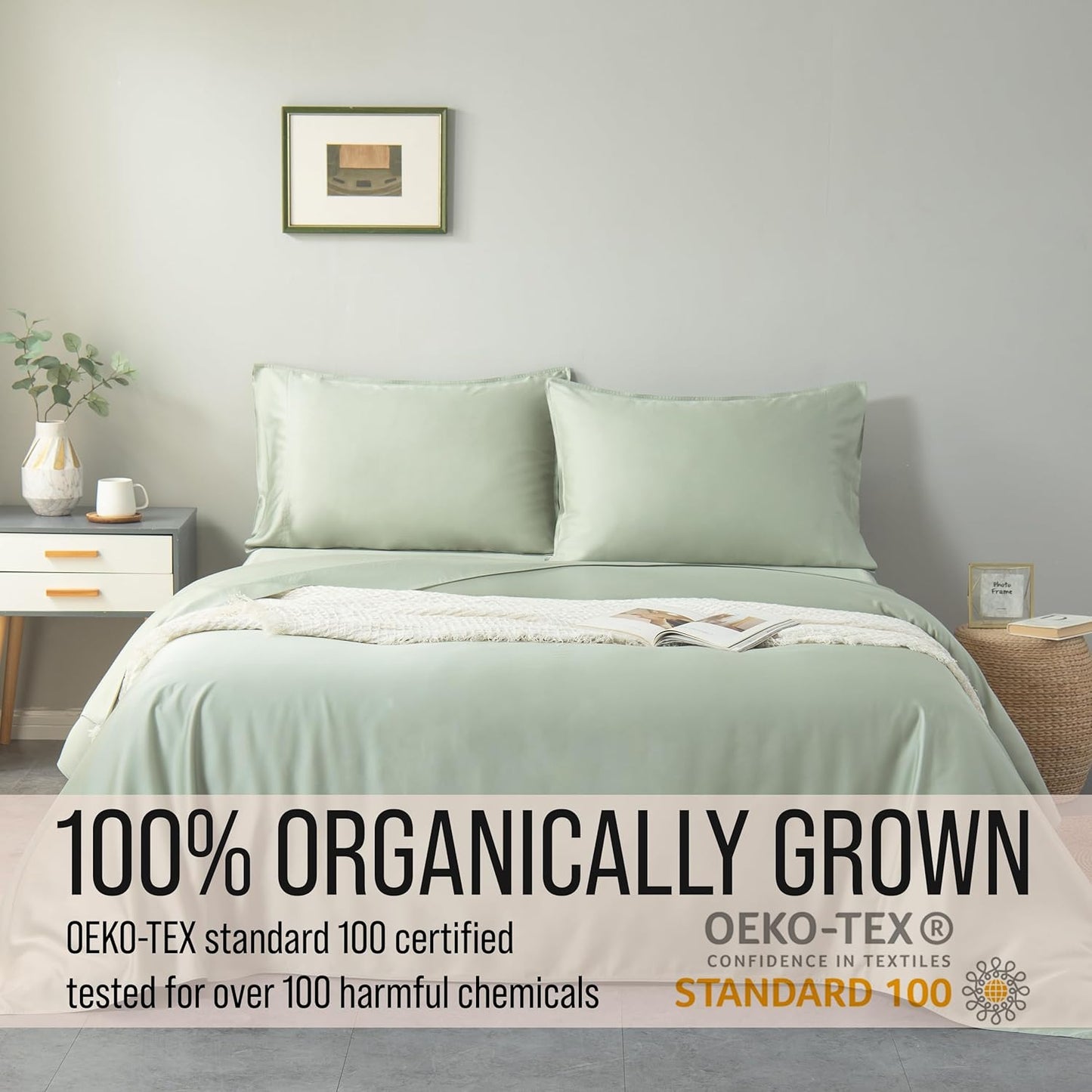 Bella Coterie Luxury Bamboo Viscose 34” Split Top King Size Sheet Set | 1 Fitted Sheet for Sleep Number & Adjustable Beds | 100% Organically Grown | Cooling & Soft | 18” Deep Pocket [Sea Glass]