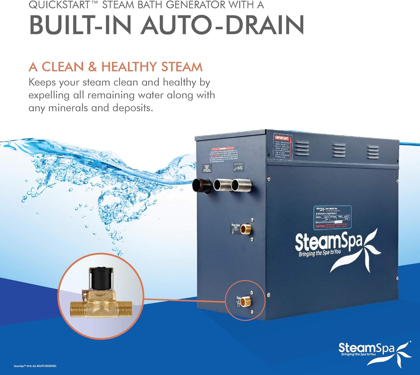 STEAMSPA 12kW Steam Sauna Generator Sentry Series 240V Steam Generator with Touch Screen, Steamhead, Built-in Steam Shower Auto Drain, ACU Quickstart Steam Bath Generator (Black)