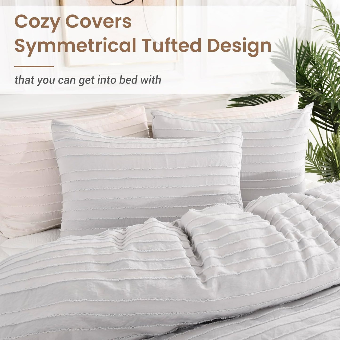 NEXHOME PRO Duvet Cover Full Size, Light Grey 3 Pieces Boho Tufted Duvet Cover Set, Soft and Lightweight Microfiber Comforter Cover Set for All Season (Light Grey Full, 80 x 90)-No Comforter