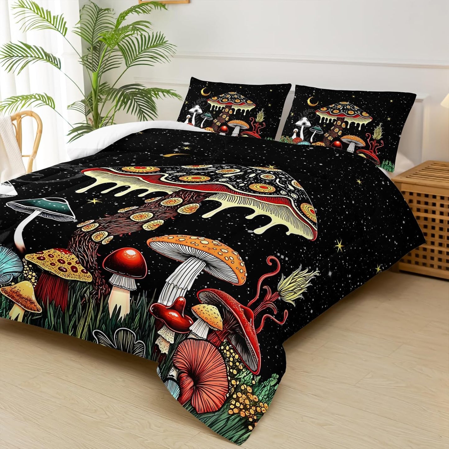 Mushroom Comforter Twin Bed Set，Twin Size Mushroom Bedding Set，with 1 Comforter with 2 Pillow Case
