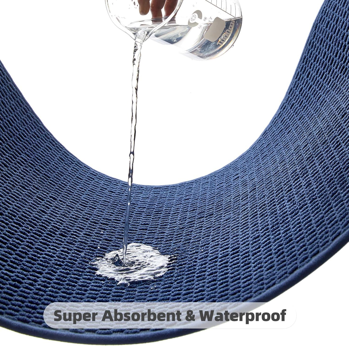 Bathroom Rugs Non Slip Washable, Super Absorbent Thin Bath Mat Quick Dry Low Pile Bathroom Rug, Navy Blue 20"x48"