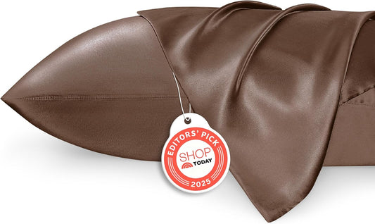 Bedsure King Size Satin Pillowcase Set of 2 - Brown Silky Pillow Cases for Hair and Skin with Envelope Closure, Similar to Silk Pillow Cases, Gifts for Women Men, 20x36 Inches, 2pcs
