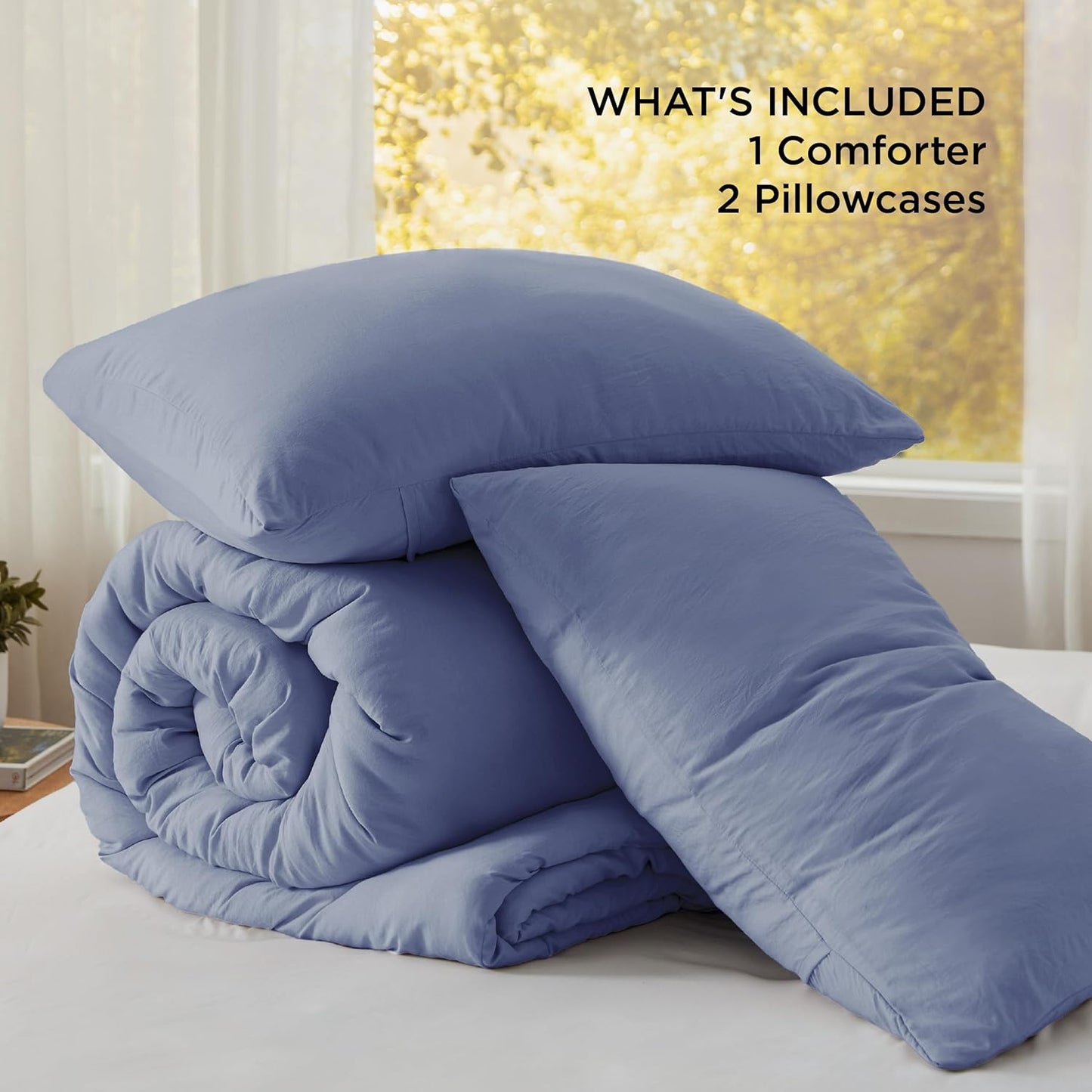 Bedsure King Size Comforter Set, Blue Soft Prewashed Bedding for All Seasons, 3 Pieces GentleSoft™ Warm Down Alternative Bed Set, 1 Lightweight Comforter (104"x90") and 2 Pillowcases (20"x36")