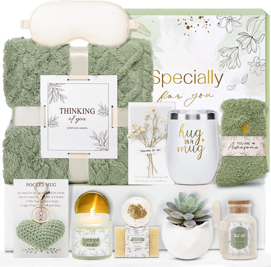 Get Well Gifts for Women Self Care Gifts Basket - Relaxing Spa Care Package After Surgery Thinking of You Birthday Gift - Feel Better Sympathy Gift Set for Her Mom Sister Friend Wife (Green)