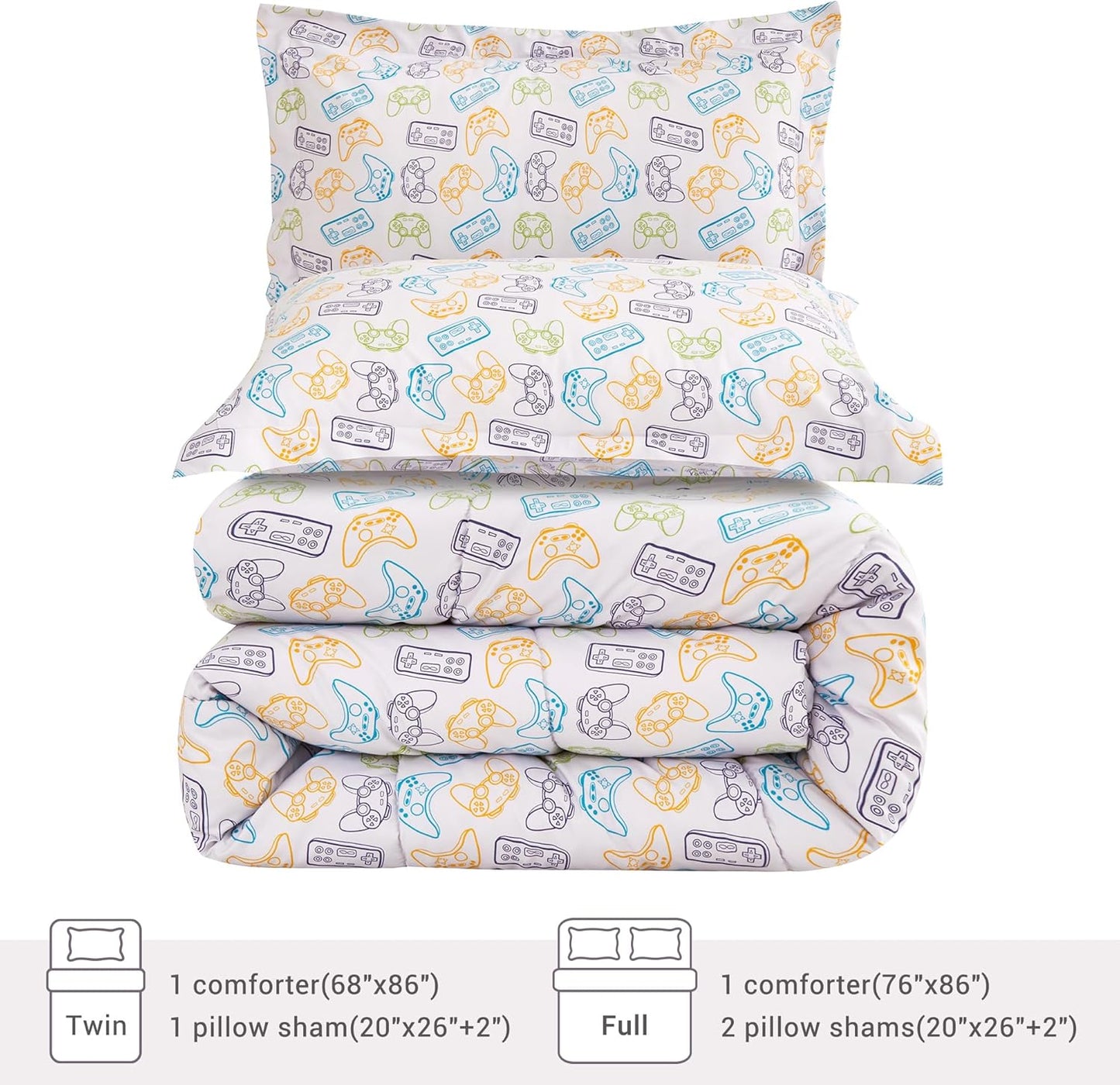 Viviland Kids Twin Bedding Sets for Boys, Soft Microfiber Twin Comforter Sets, Grey Game
