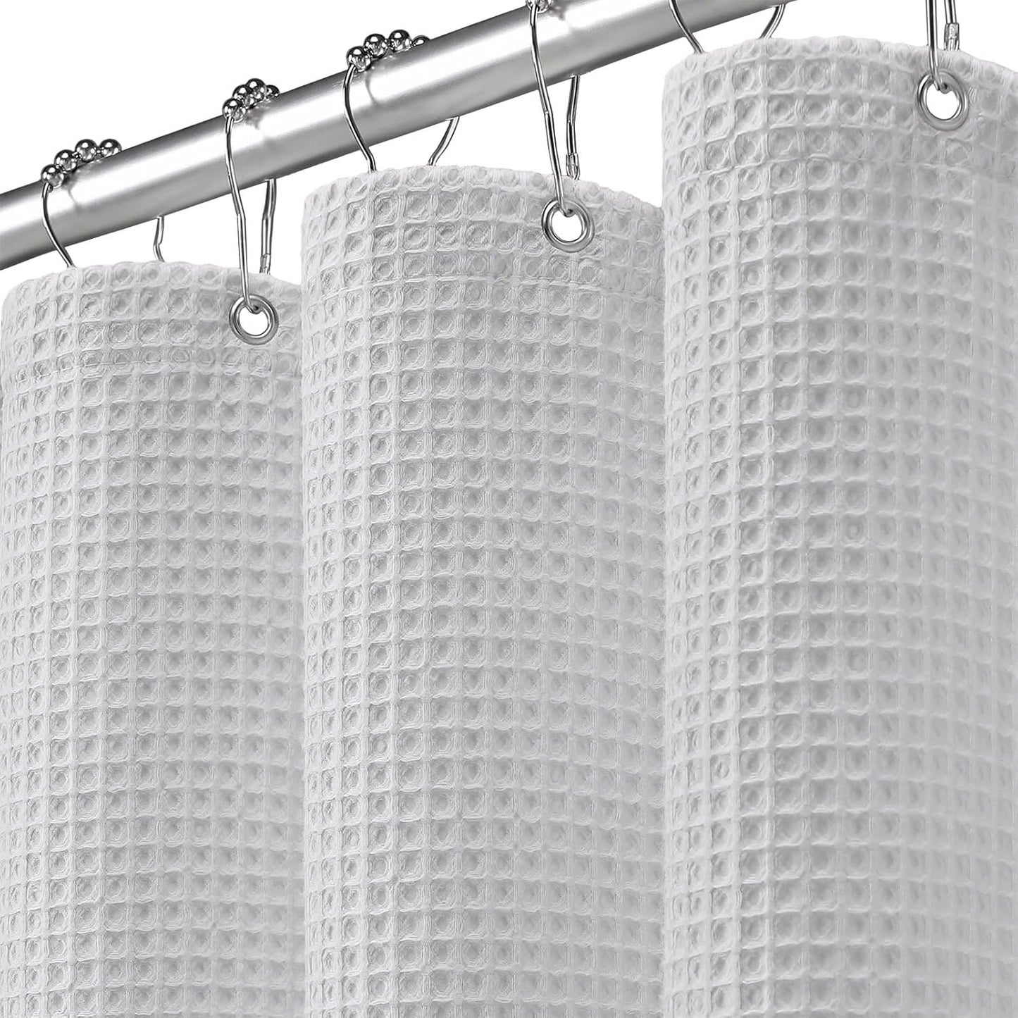 Waffle Weave Shower Curtain - Light Grey Cotton Fabric Texture Heavyweight Shower Curtain for Bathroom,Washable,72Wx75L