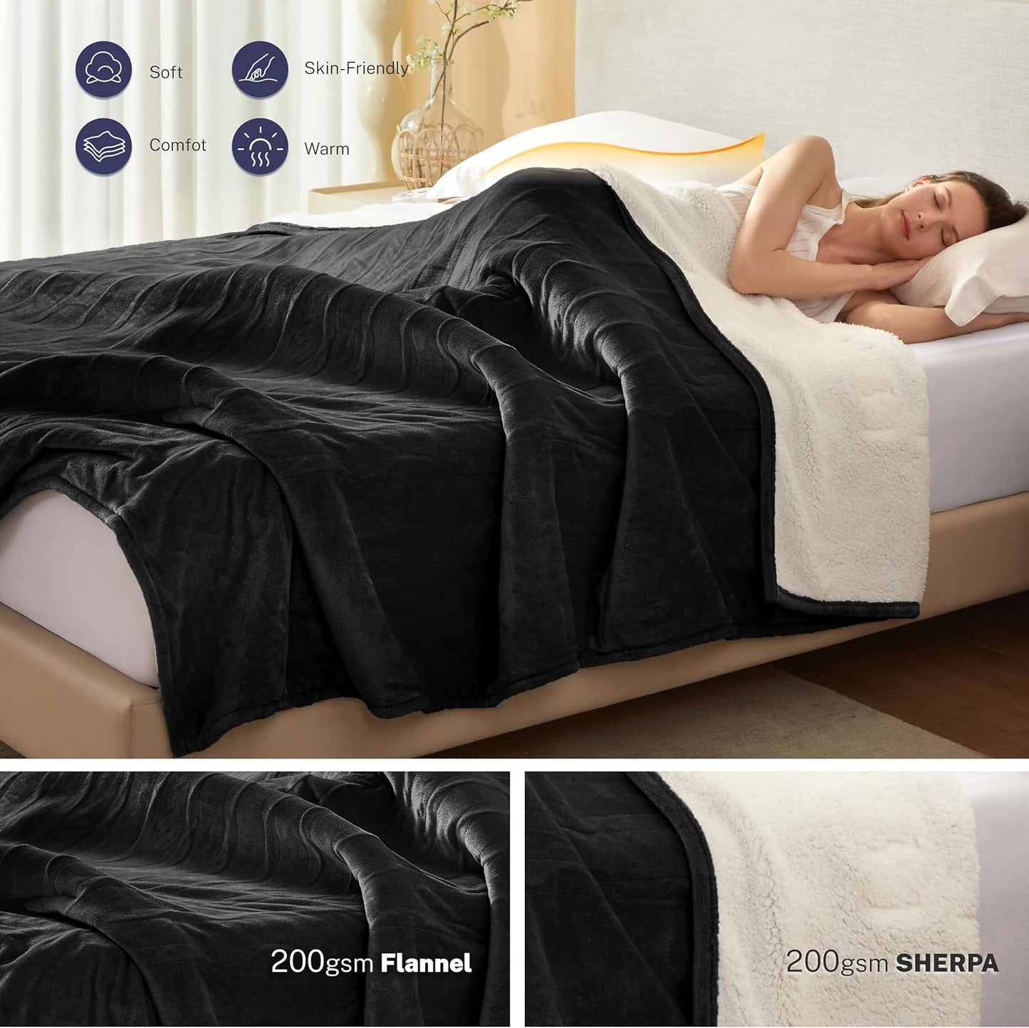 Electric Blanket Twin 62"x84" Heated Electric Blankets 10 Heating Levels 12 Time Settings 8 Hours Auto Off Fast Heating and Overheat Protection ETL Certified Machine Washable,Black