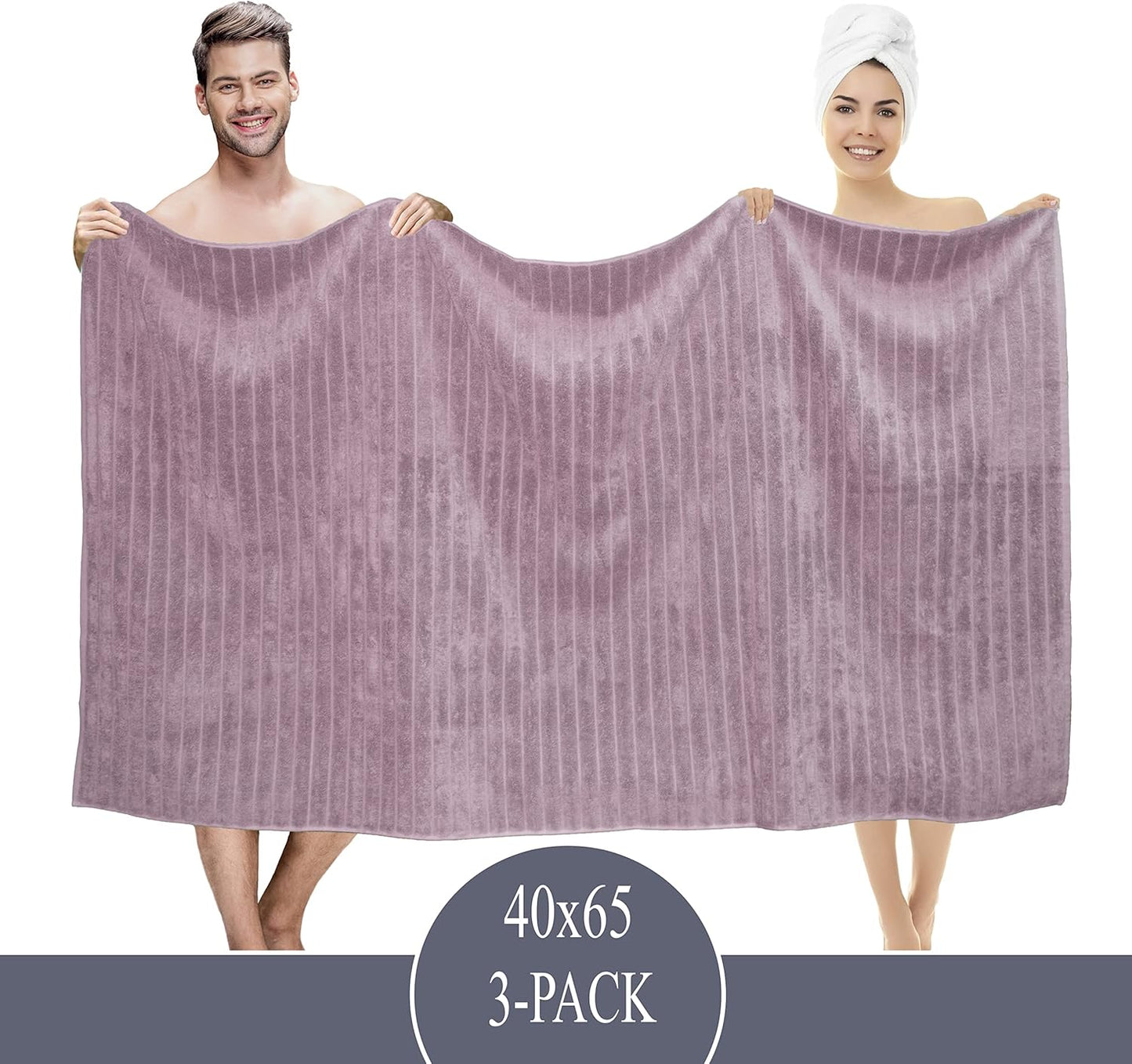 Classic Turkish Towels CTT - Luxury 3 Piece Jumbo Bath Sheets, 100% Turkish Cotton, Absorbent & Ultra Comfy Bath Towel Sheets for Hotels & Spa | 40"x65" (Mauve)