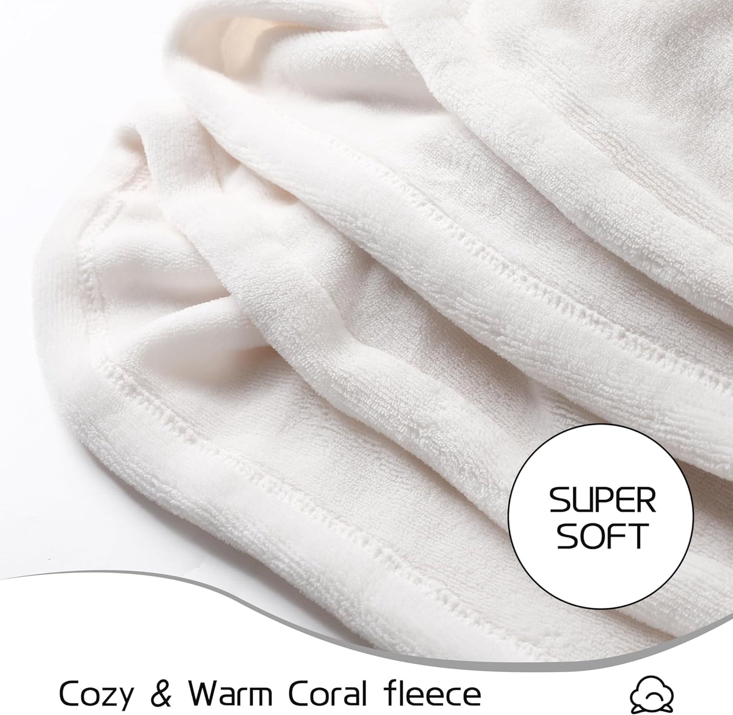 Electric Heated Blanket 50"x60" Throw Size, Soft Coral Fleece with 4 Heating Levels and 3 Hours Auto-Off, Machine Washable, Cozy Plush Fabric for Home, White