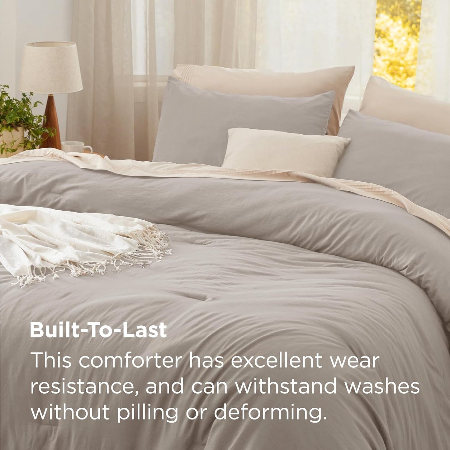 Bedsure Queen Size Comforter Set, Linen Soft Prewashed Bedding for All Seasons, 3 Pieces GentleSoft™ Warm Down Alternative Bed Set, 1 Lightweight Comforter (90"x90") and 2 Pillowcases (20"x26")