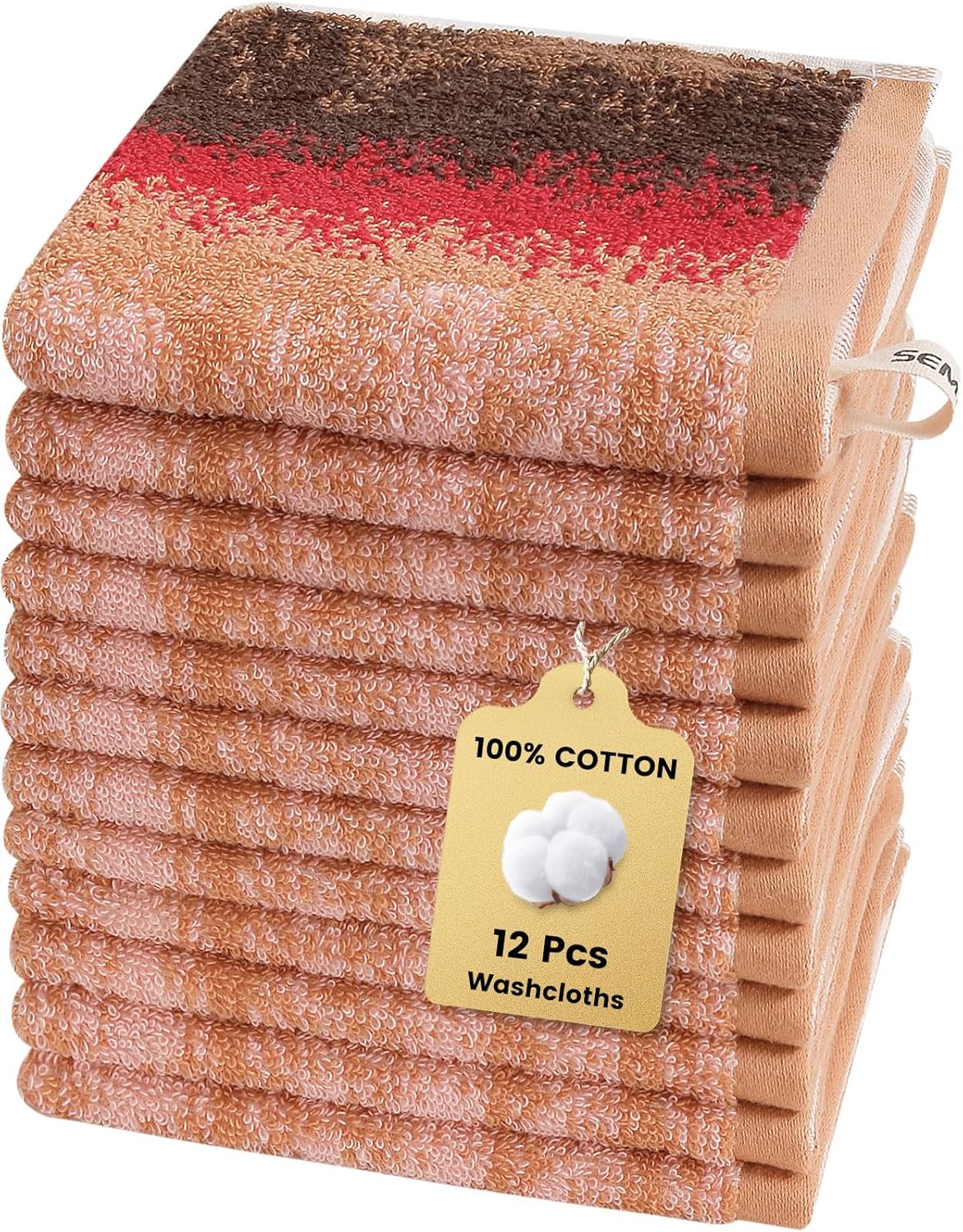 SEMAXE 100% Cotton Washcloths 12-Pack, 13 × 13 Inch Soft Luxury Face Towels – Super Absorbent & Quick-Dry, Premium Cloth with Hanging Loop, Oeko-TEX Certified, Gift-Ready Box