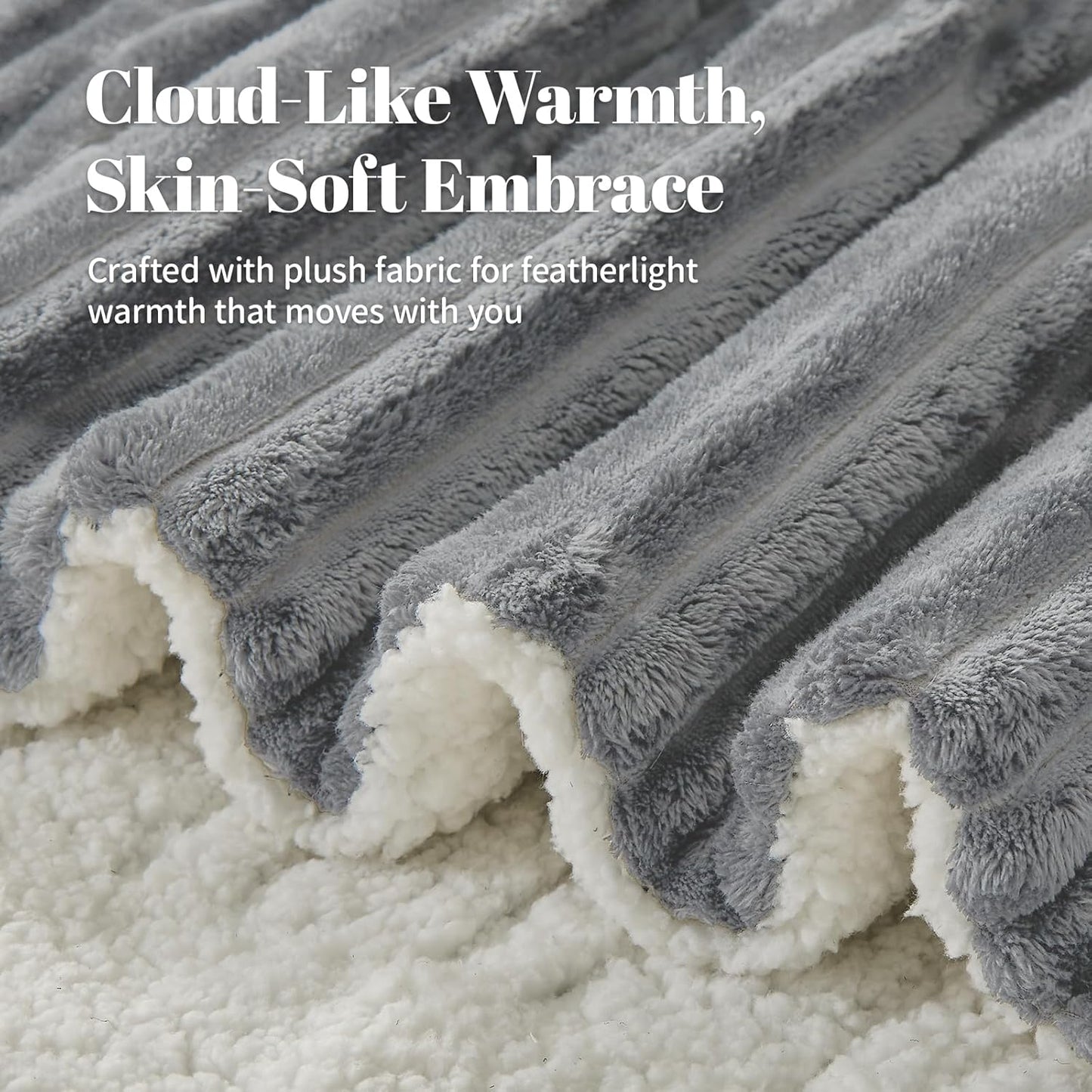 Electric Heated Throw Blanket - 50"x60" Fast Heating Bed Blankets with 6 Heating Levels & 4 Hours Auto Off, Soft Ribbed Flannel Sherpa, Over-Heated Protection ETL, Light Gray