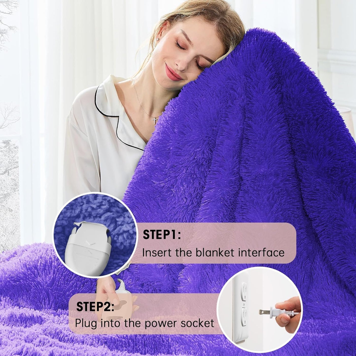 Heated Electric Blanket Throw,Warm Winter Birthday Gifts for Women Her Grandma-Faux Fur with Soft Sherpa,10 Heat Settings,5 Time Settings with Fast Heating, 50x60, Sunset Purple