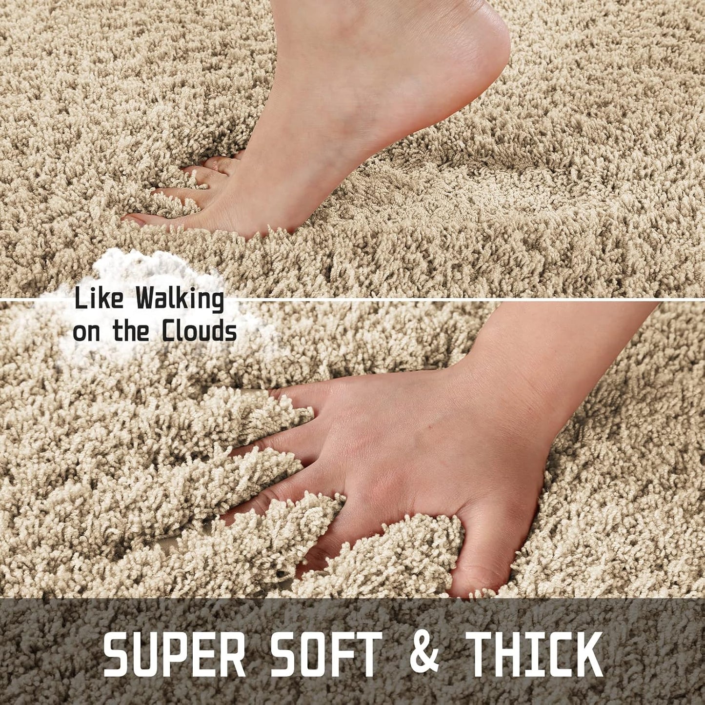 Yimobra Bath Rugs for Bathroom 32x20, Ultra Soft and Water Absorbent Bath Mats, Non Slip Plush Shower Rugs, Microfiber Thick Matts for Bathroom Floor/Tub, Machine Washable, Pure Beige