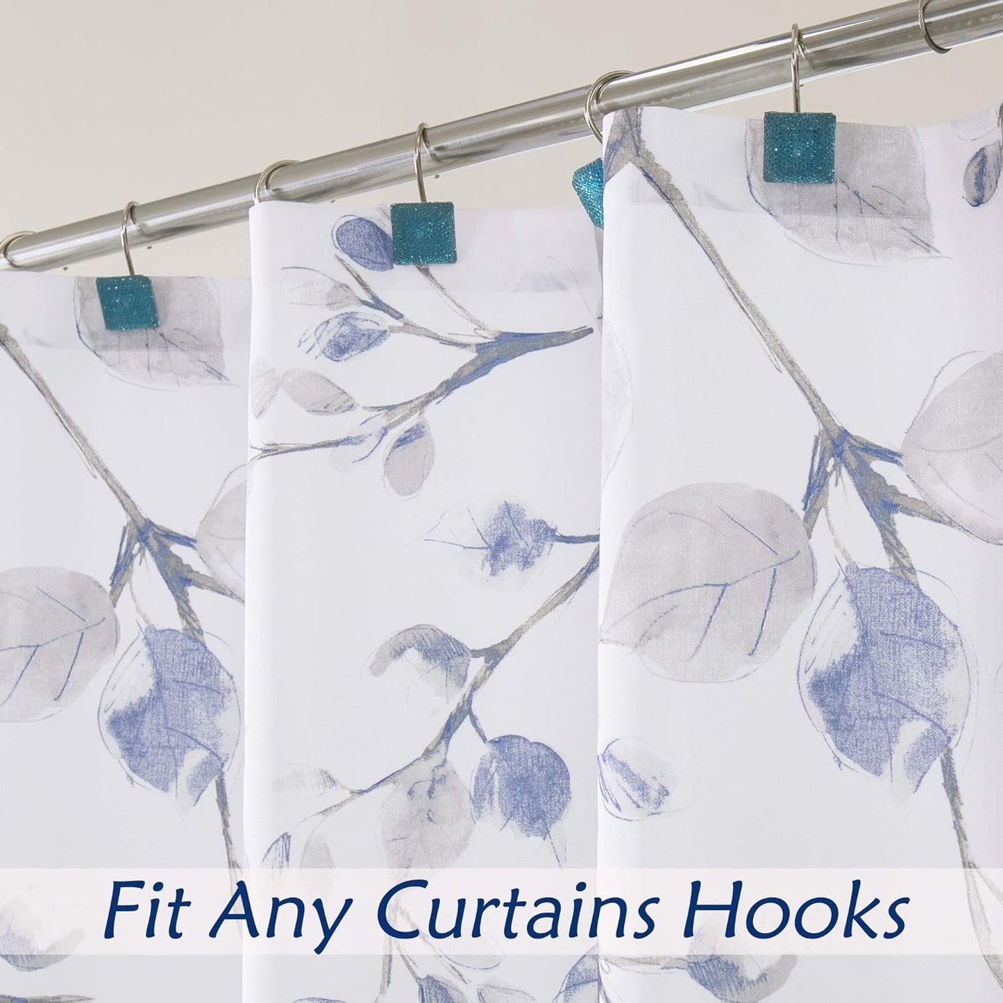 Central Park Navy Blue Leaf Shower Curtain Water Resistant Decorative Sweeping Floral Print Canvas Bathroom Spa Hotel Shower Curtain with Buttonholes (White, 70"x72")