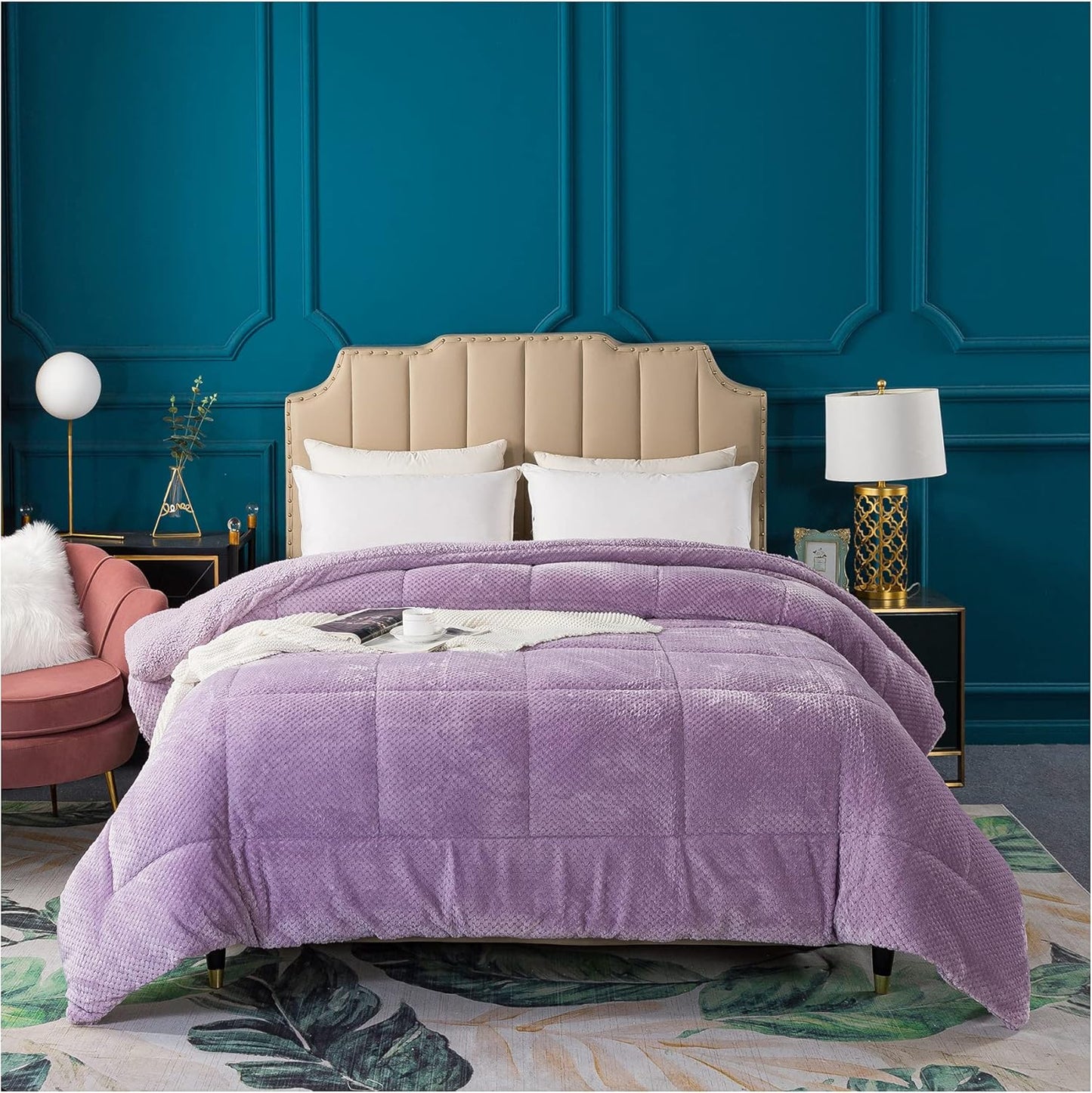 KASENTEX Super Ultra Soft Luxury Plush Sherpa Comforter, Cozy Reversible Faux Fur Machine Washable Bedding, Purple, Twin/Twin XL Size