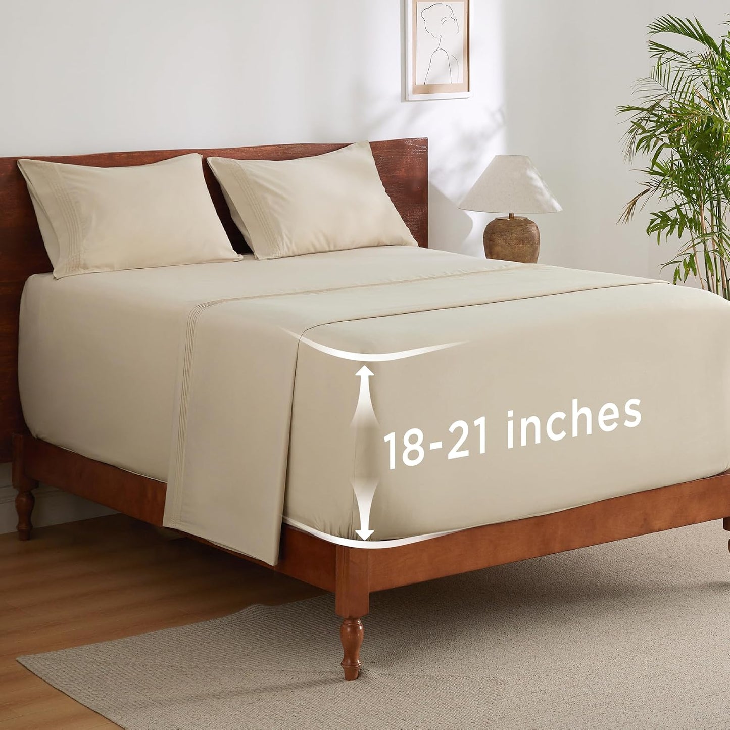 Bedsure Twin XL Sheets Dorm Bedding, GentleSoft Breathable Extra Long Twin Sheets & Pillowcases, Moisture Wicking Cooling, Deep Pocket Fits Mattress Up to 21 Inches Thick, Beige