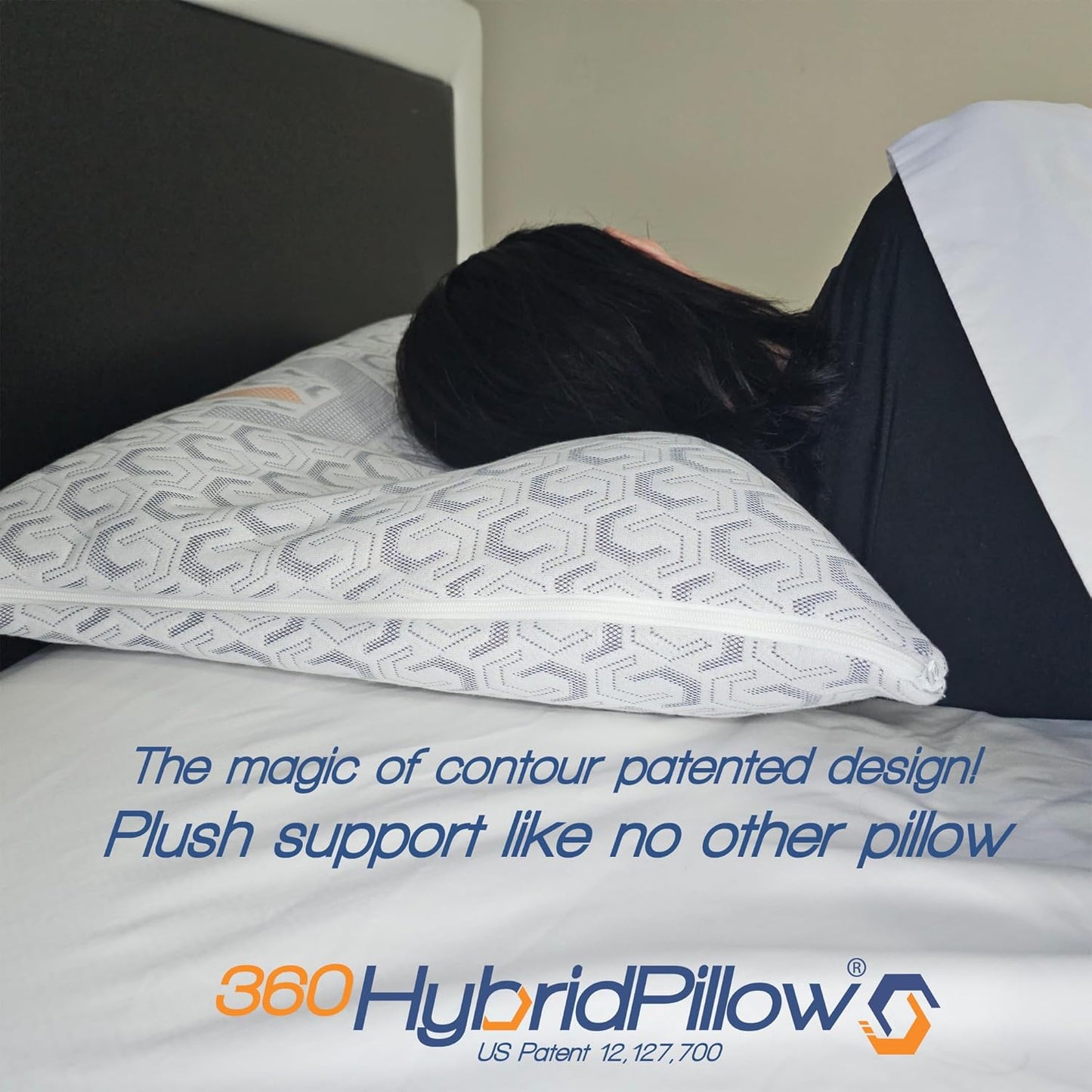 360 Hybrid Pillow® – Cervical Neck Pillow for Pain Relief | Ergonomic & Adjustable for Back, Side, Stomach Sleepers, Contoured Neck Roll, Shoulder Loft, Queen Size 29"x19", Patented Orthopedic Comfort
