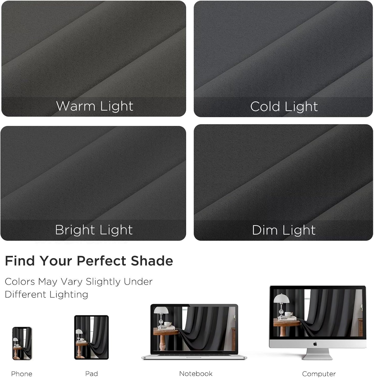 CUCRAF Dark Grey Blackout Curtains 96 inch Length 2 Panels Set, Rod Pocket Room Darkening Drapes for Bedroom Living Room, Insulated Thermal Light Blocking Window Curtain (W52 x L96 Inch)
